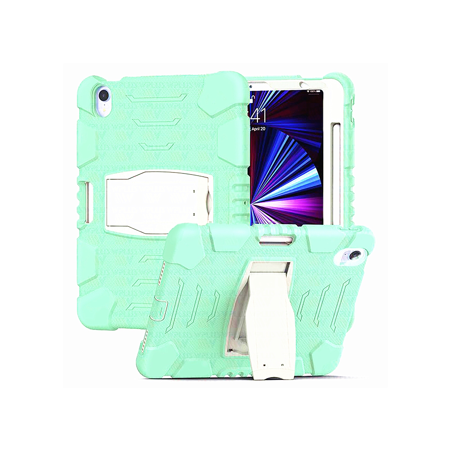 【CSmart】 Shockproof Heavy Duty Rugged Defender Case Kickstand Cover for iPad Mini 6 6th Gen. 2021, Mint