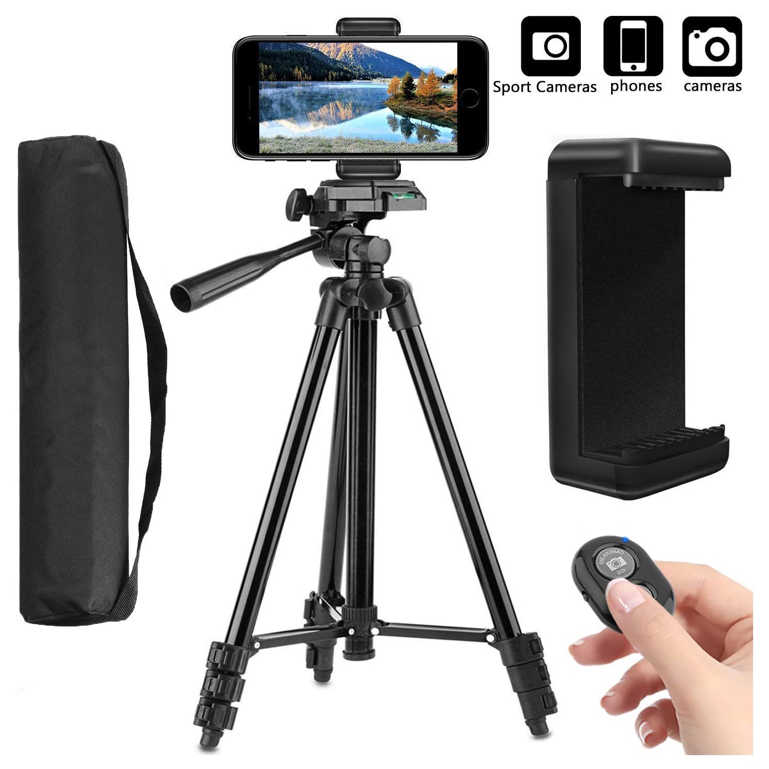 Tripod for Cell Phone, [3 in 1] 42'' Aluminum Camera Tripod with Universal Cell Phone Holder Mount and Wireless Bluetooth Remote Shutter, Compatible for iPhone, Samsung, DSLR and More -Wingomart