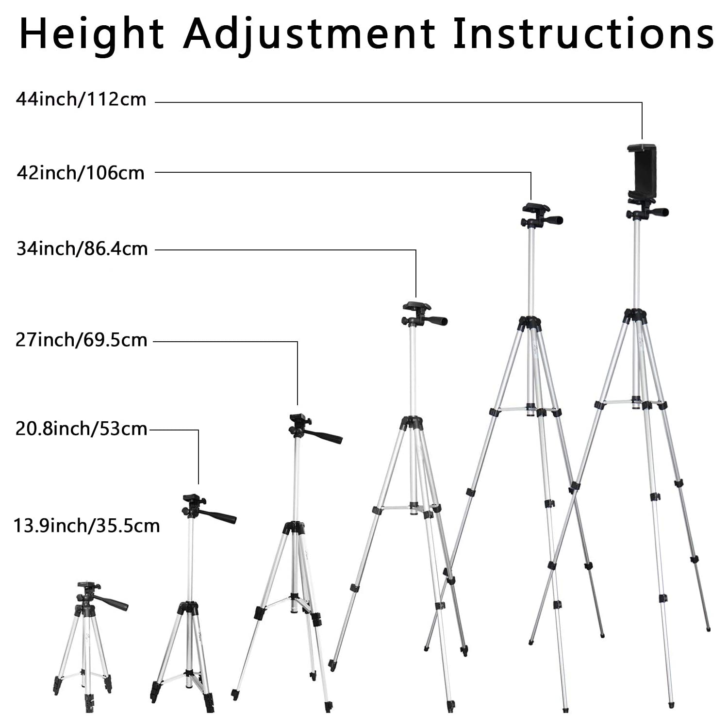 Tripod for Cell Phone, [3 in 1] 42'' Aluminum Camera Tripod with Universal Cell Phone Holder Mount and Wireless Bluetooth Remote Shutter, Compatible