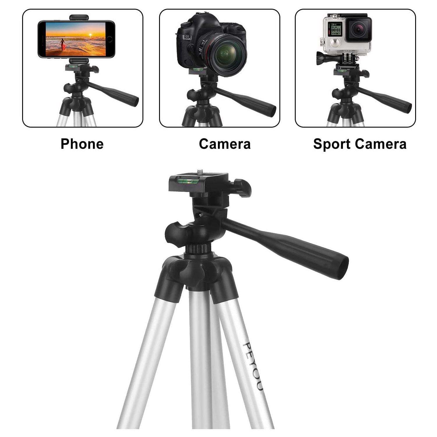 Tripod for Cell Phone, [3 in 1] 42'' Aluminum Camera Tripod with Universal Cell Phone Holder Mount and Wireless Bluetooth Remote Shutter, Compatible