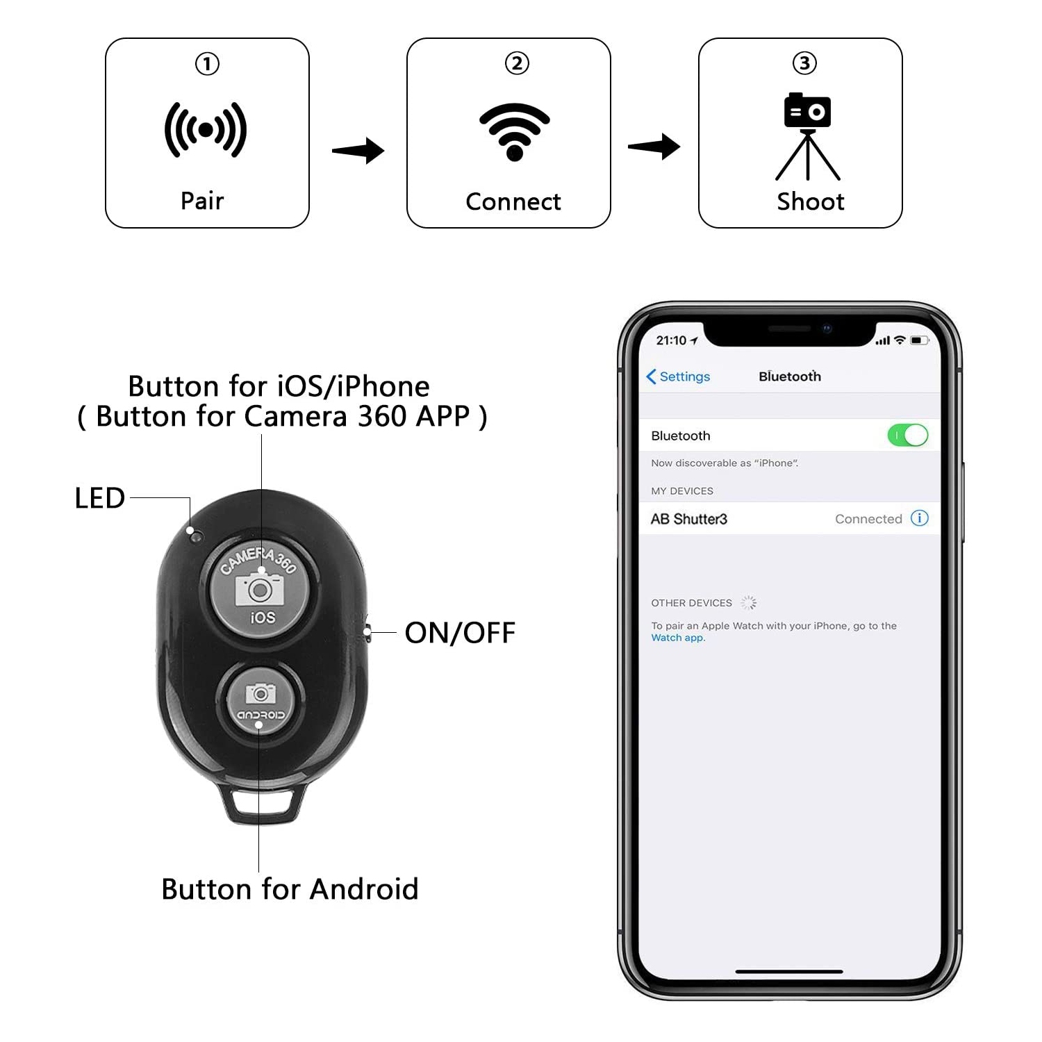 Tripod for Cell Phone, [3 in 1] 42'' Aluminum Camera Tripod with Universal Cell Phone Holder Mount and Wireless Bluetooth Remote Shutter, Compatible