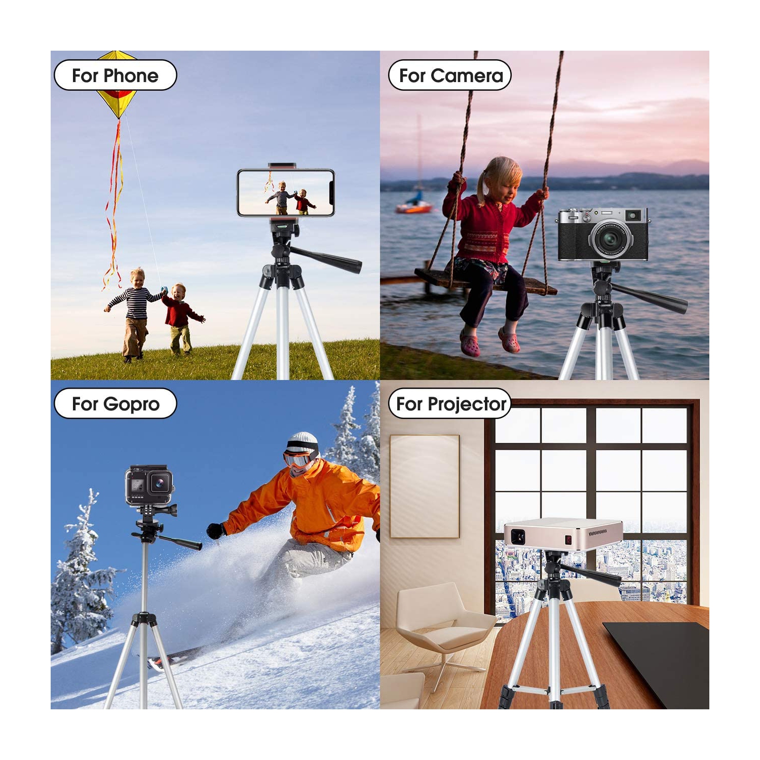 Tripod for Cell Phone, [3 in 1] 42'' Aluminum Camera Tripod with Universal Cell Phone Holder Mount and Wireless Bluetooth Remote Shutter, Compatible