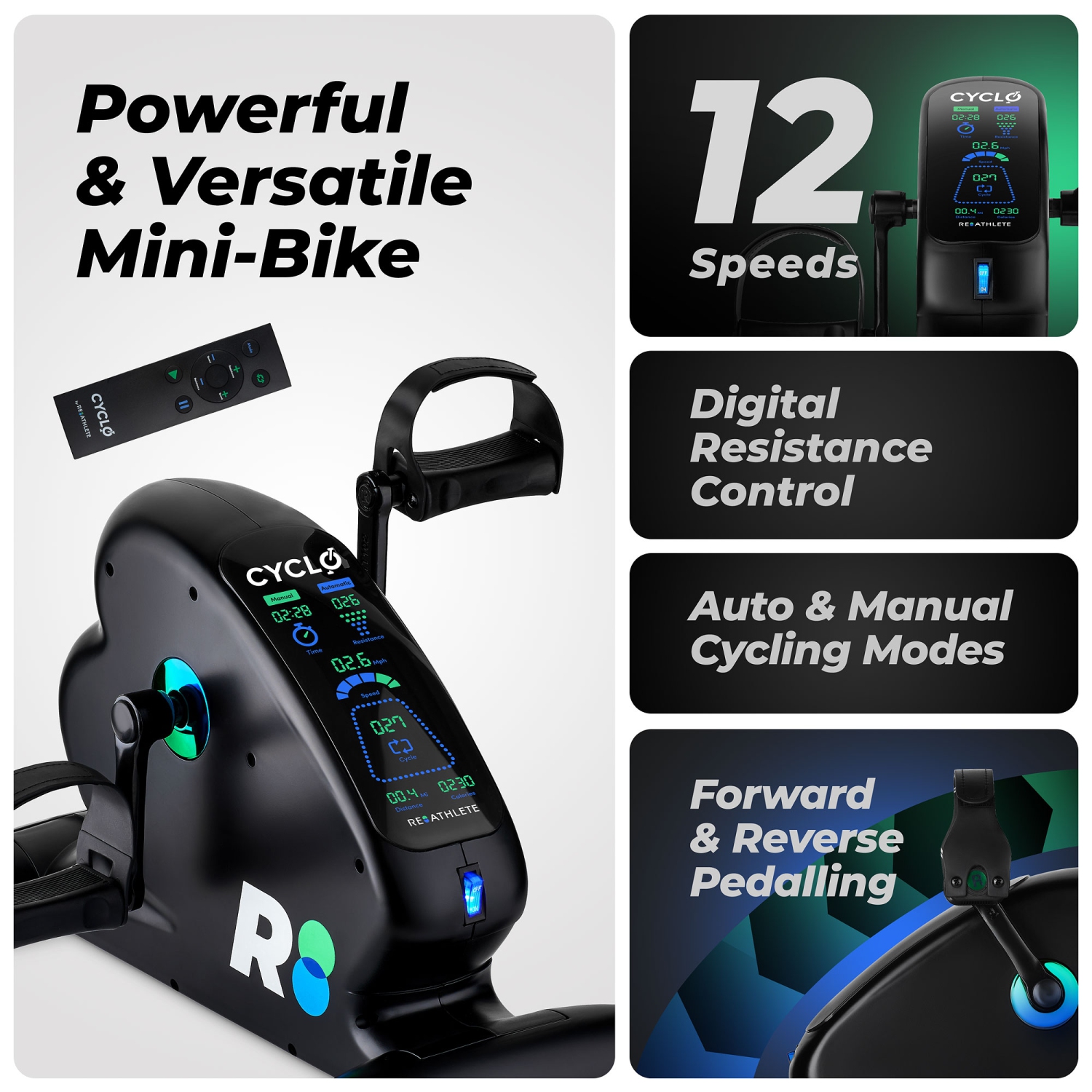 REATHLETE CYCLO: Under-Desk Bike / Pedal Exerciser | Desk Bike for Leg and Arm Exercises | Pedal Exerciser for Cardio Training, Fitness, &