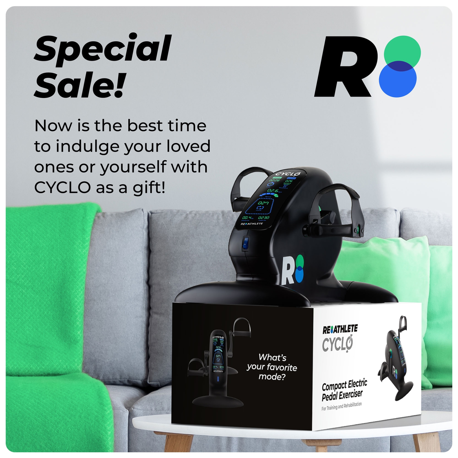 REATHLETE CYCLO: Under-Desk Bike / Pedal Exerciser | Desk Bike for Leg and Arm Exercises | Pedal Exerciser for Cardio Training, Fitness, &