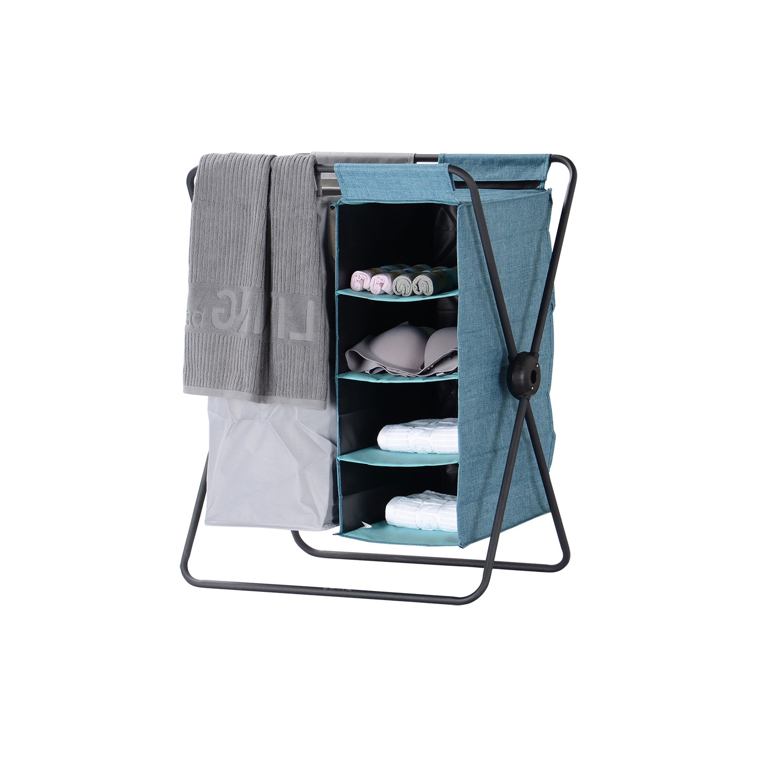 Panier à linge 3 en 1 X-Frame, panier à linge pliable avec support amovible de stockage à 4 couches pour salle de bain chambre