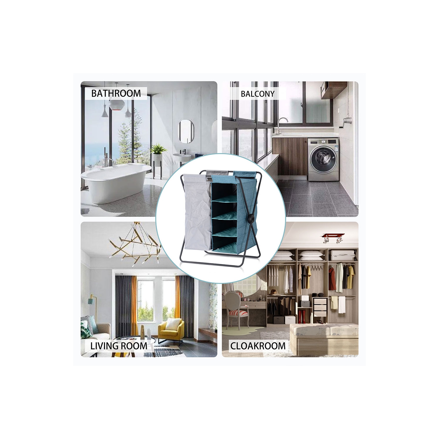 Panier à linge 3 en 1 X-Frame, panier à linge pliable avec support amovible de stockage à 4 couches pour salle de bain chambre