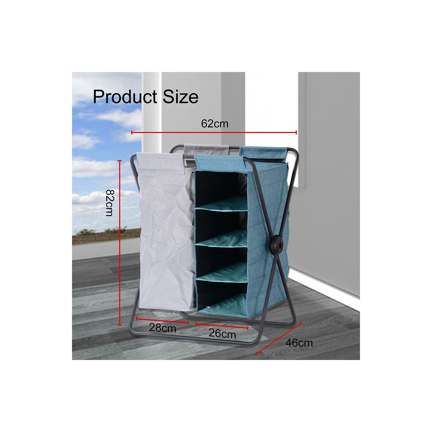 Panier à linge 3 en 1 X-Frame, panier à linge pliable avec support amovible de stockage à 4 couches pour salle de bain chambre