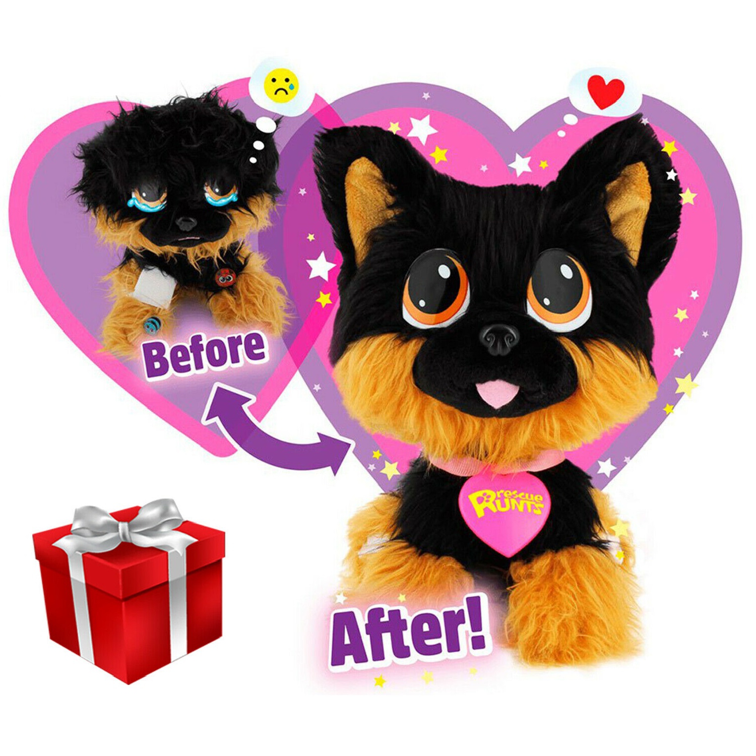 Rescue Runts Shepherd Plush Dog, Black/Brown