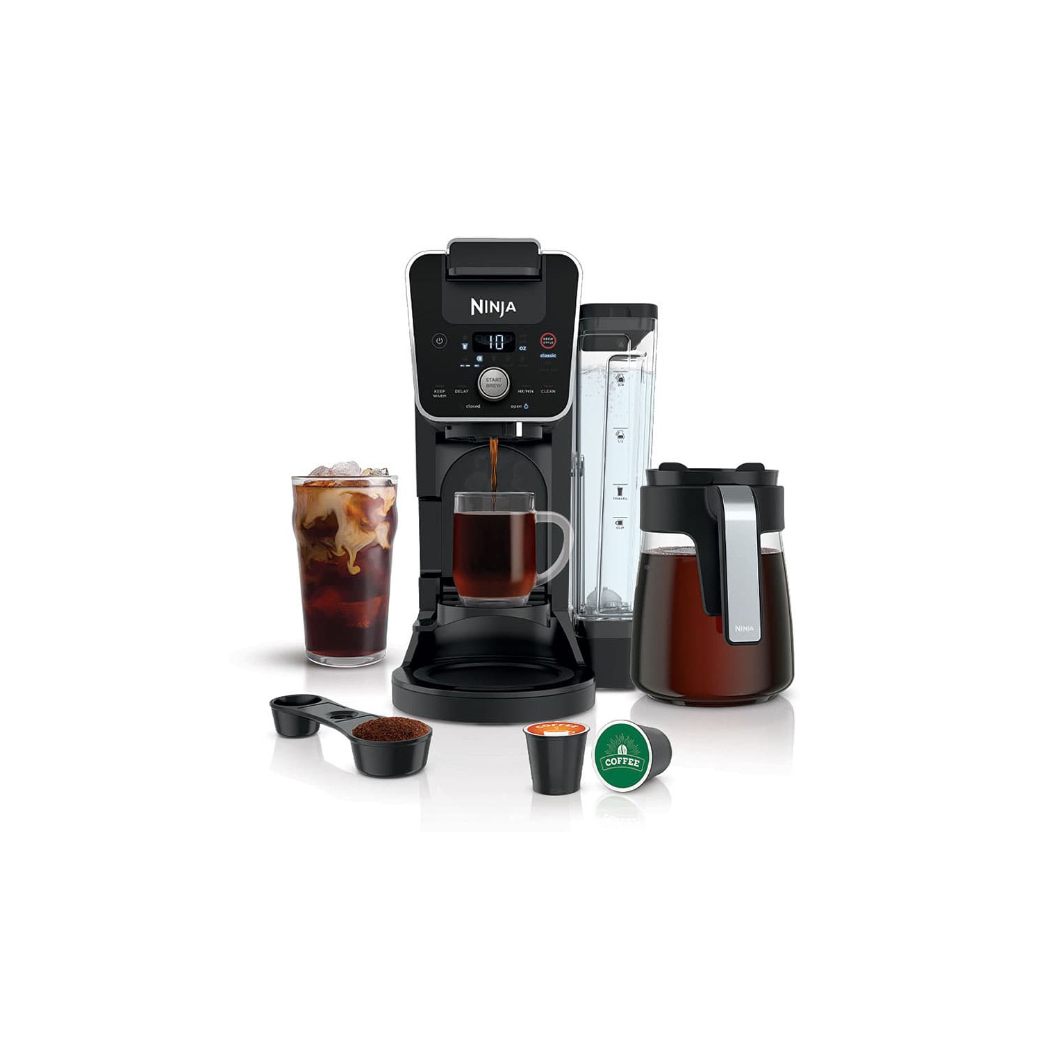 Ninja® CFP201 DualBrew Coffee Maker, Single-Serve, Compatible with K-Cups, and 12-Cup Drip Coffee Maker, 3 Brew Styles, Glass Carafe