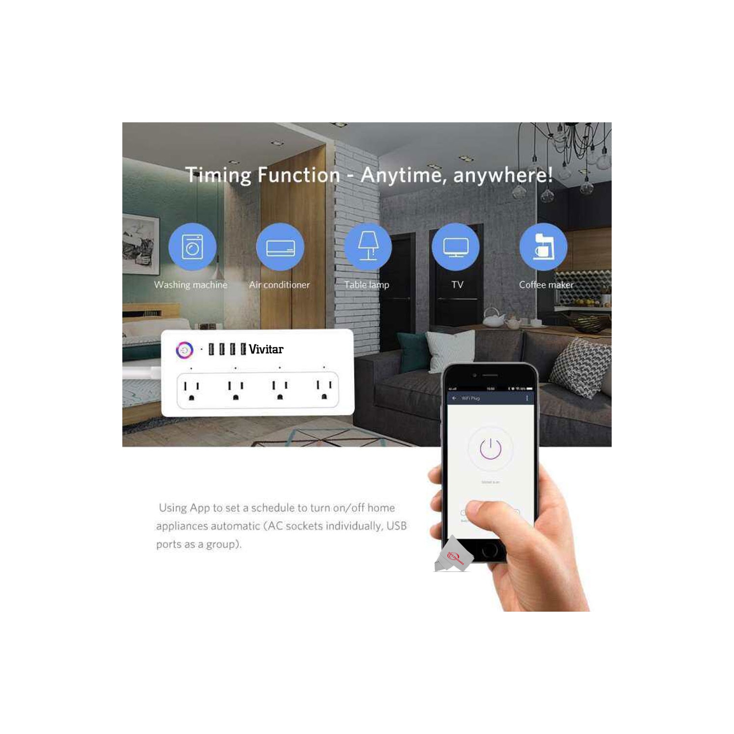 Barre d’alimentation Smart Plug Power Strip 4 Wi-Fi de Vivitar et 4 ports USB compatibles avec Alexa et Google Home; aucun concentrateur requis