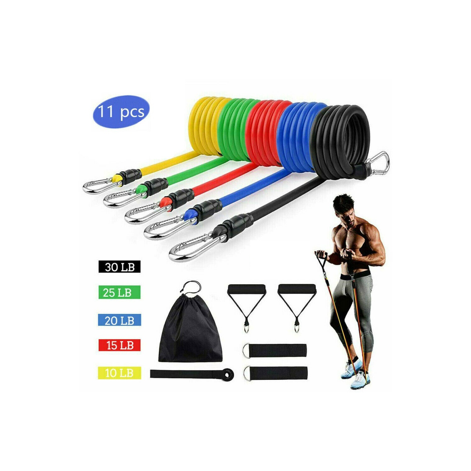 Ensemble de bandes de résistance et d'exercice, bandes d'entraînement avec différents niveaux de résistance pour les sports d'intérieur et