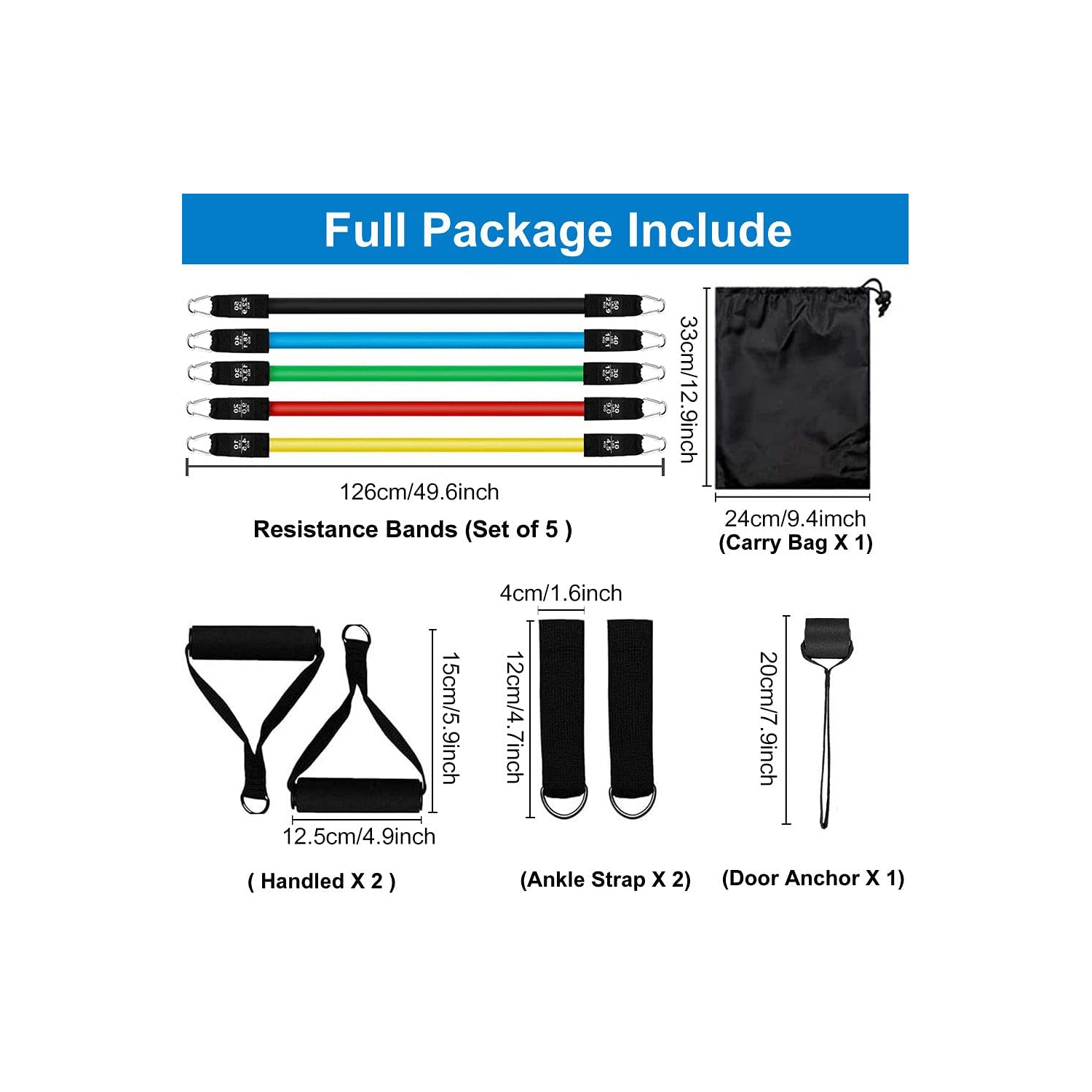 Ensemble de bandes de résistance et d'exercice, bandes d'entraînement avec différents niveaux de résistance pour les sports d'intérieur et