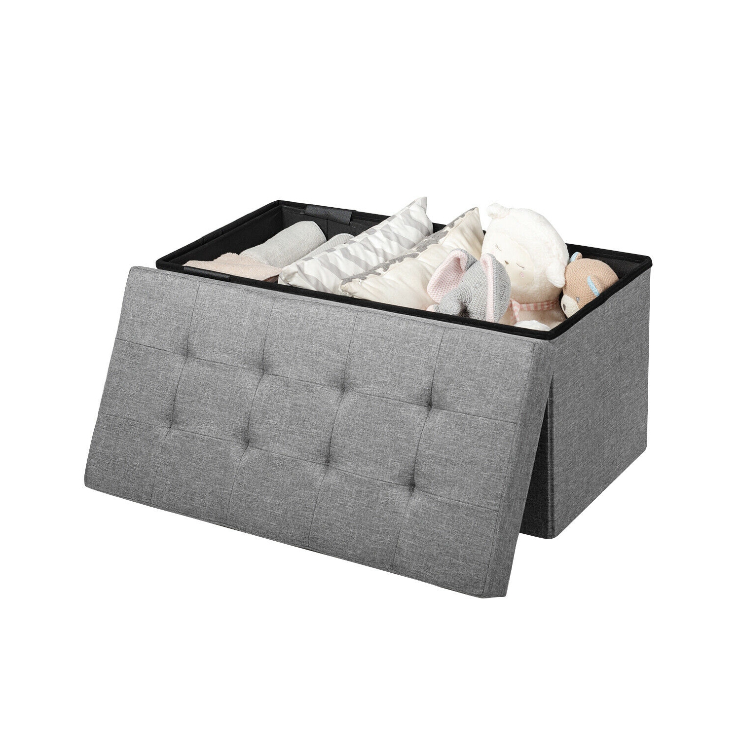 Ce coffre à jouets pliable de 31.5 po en tissu gris avec bac de rangement amovible de TopBuy