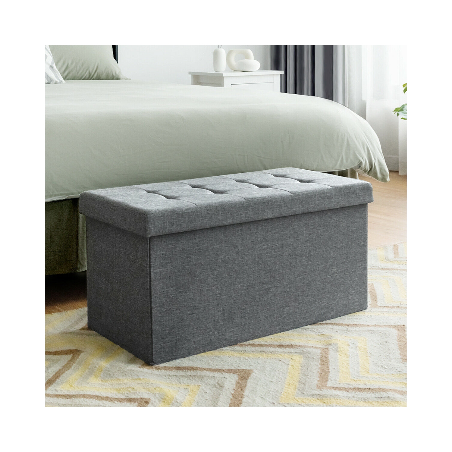 Ce coffre à jouets pliable de 31.5 po en tissu gris avec bac de rangement amovible de TopBuy