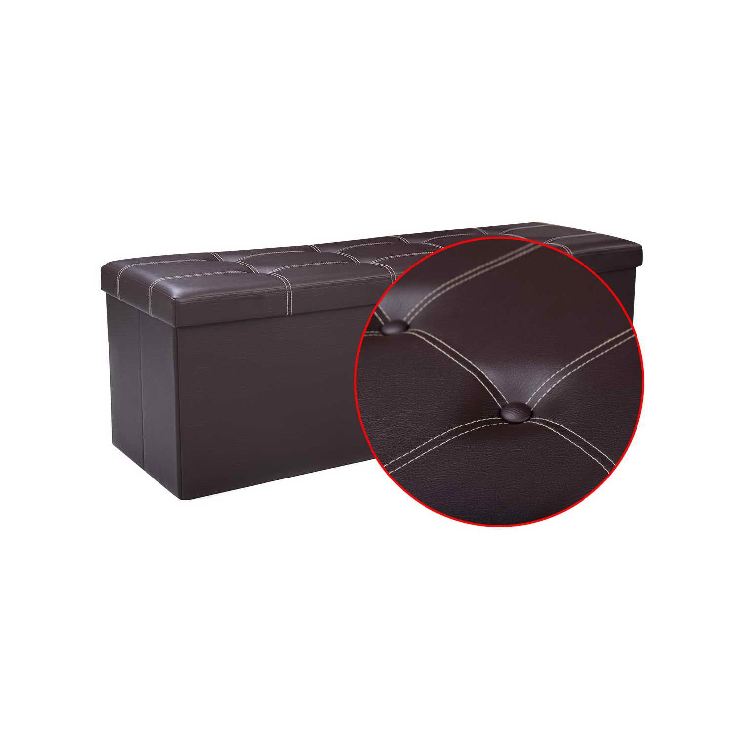 Topbuy Folding Storage Stool Padded Ottoman Faux Leather Foot Rest Seat Pouffe Box Brown