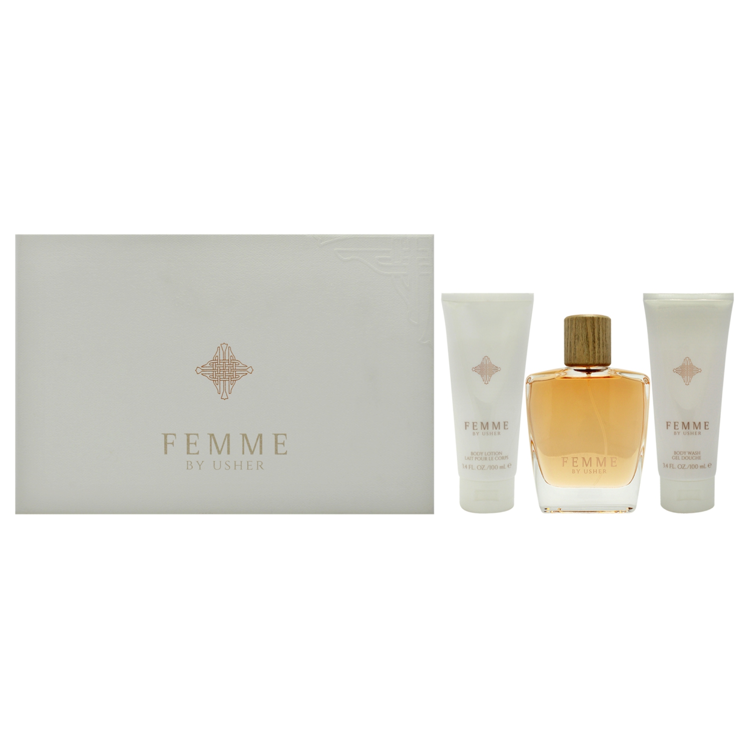 Usher by Usher pour femmes - Ensemble-cadeau 3,4&nbsp;oz en vaporisateur, lotion pour le corps 3,4&nbsp;oz, nettoyant pour le corps 3,4&nbsp;oz 3 ml