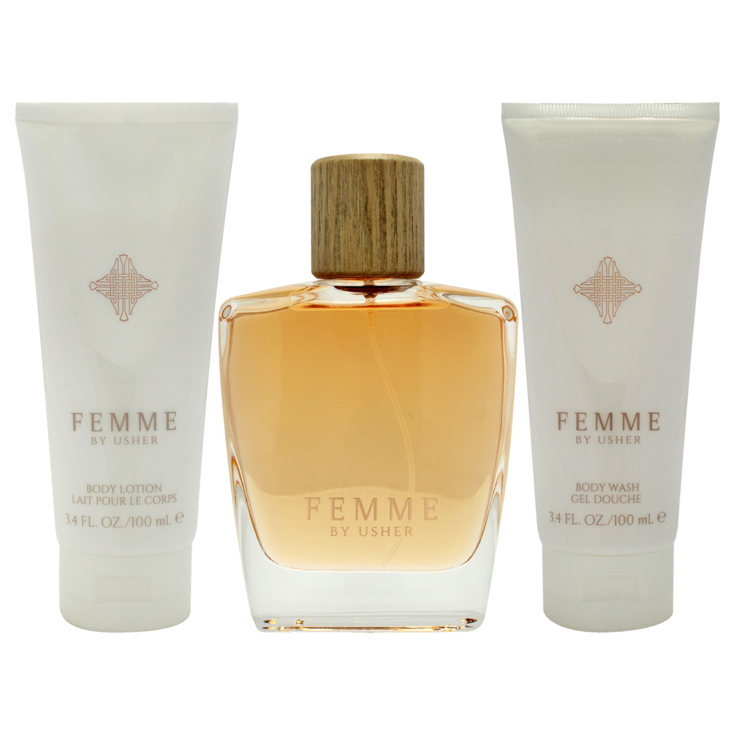 Usher by Usher pour femmes - Ensemble-cadeau 3,4&nbsp;oz en vaporisateur, lotion pour le corps 3,4&nbsp;oz, nettoyant pour le corps 3,4&nbsp;oz 3 ml