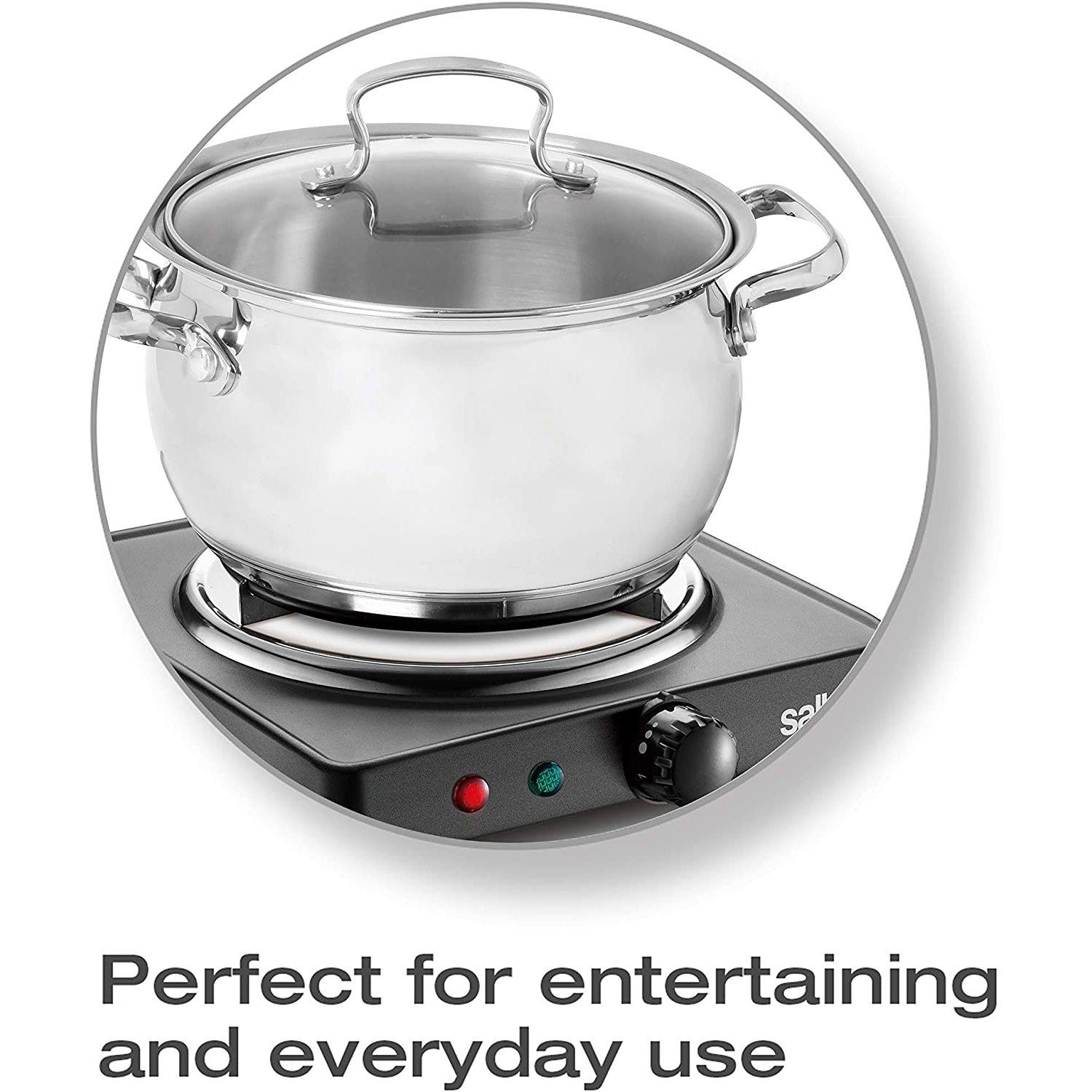 Salton - Table de Cuisson Électrique Portable à Double Bobine, Contrôle de la Température, Noir