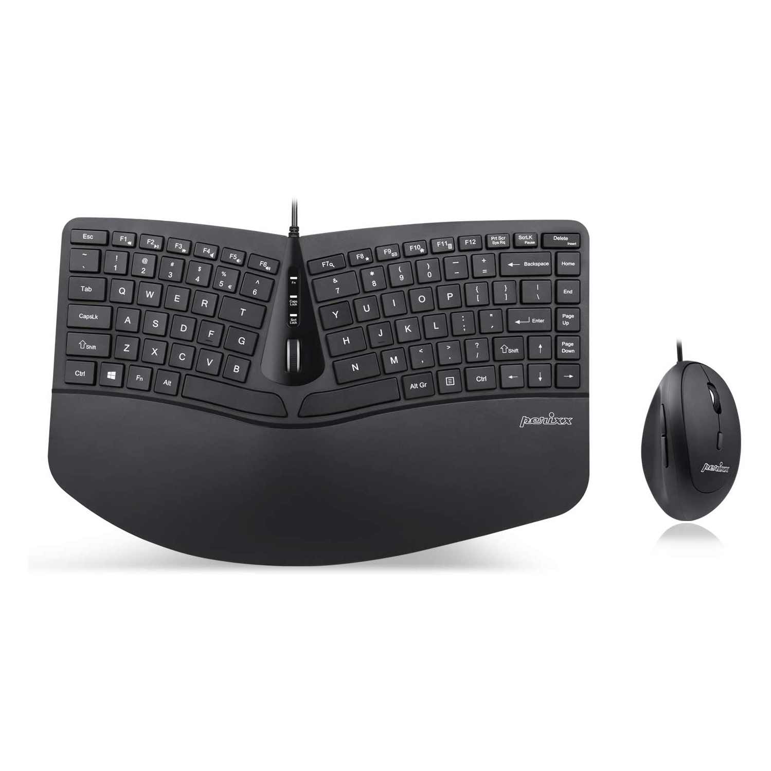 PERIDUO-406, Wired Compact Ergonomic Split Design Keyboard and Vertical Mouse Combo, Keyboard with Adjustable