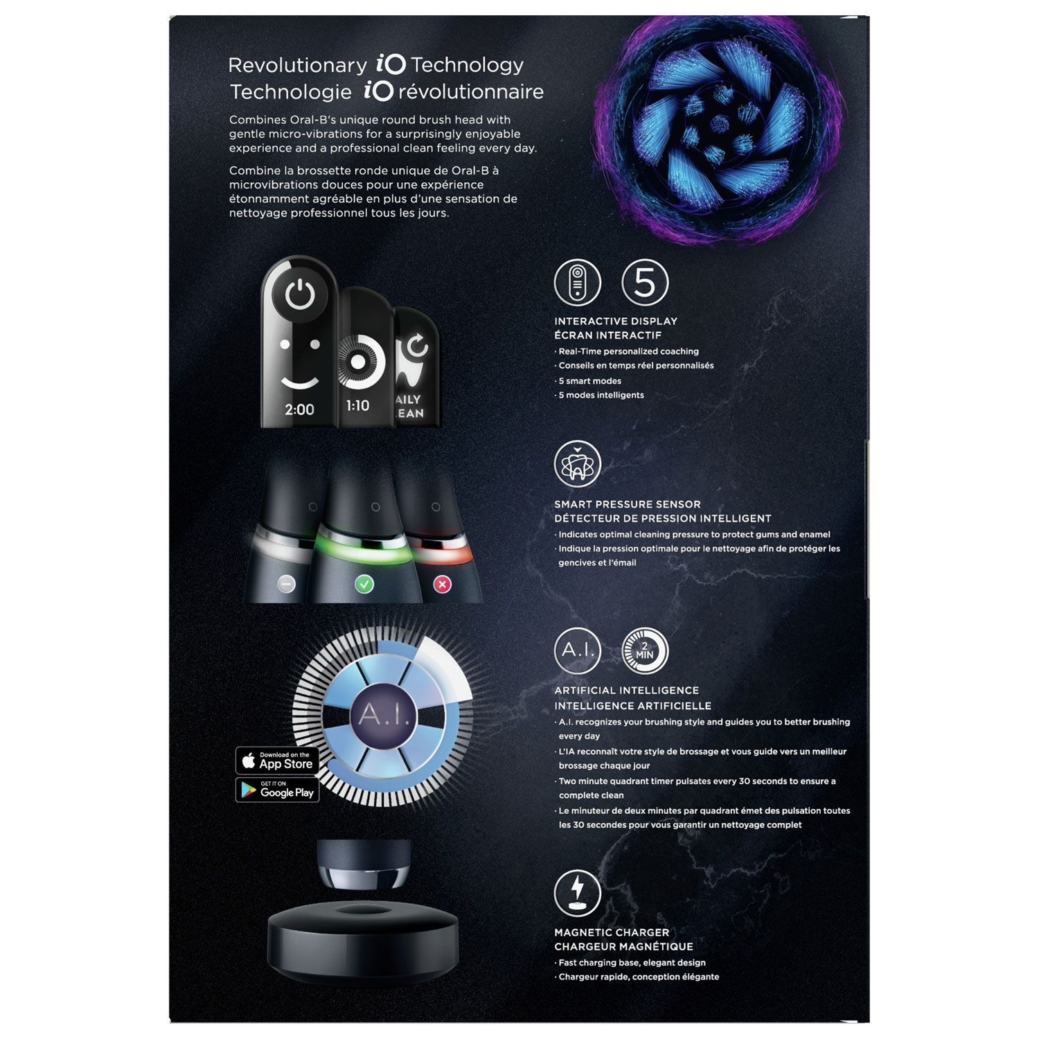 Brosse à dents électrique intelligente iO de série 7 d'Oral-B - Noir onyx