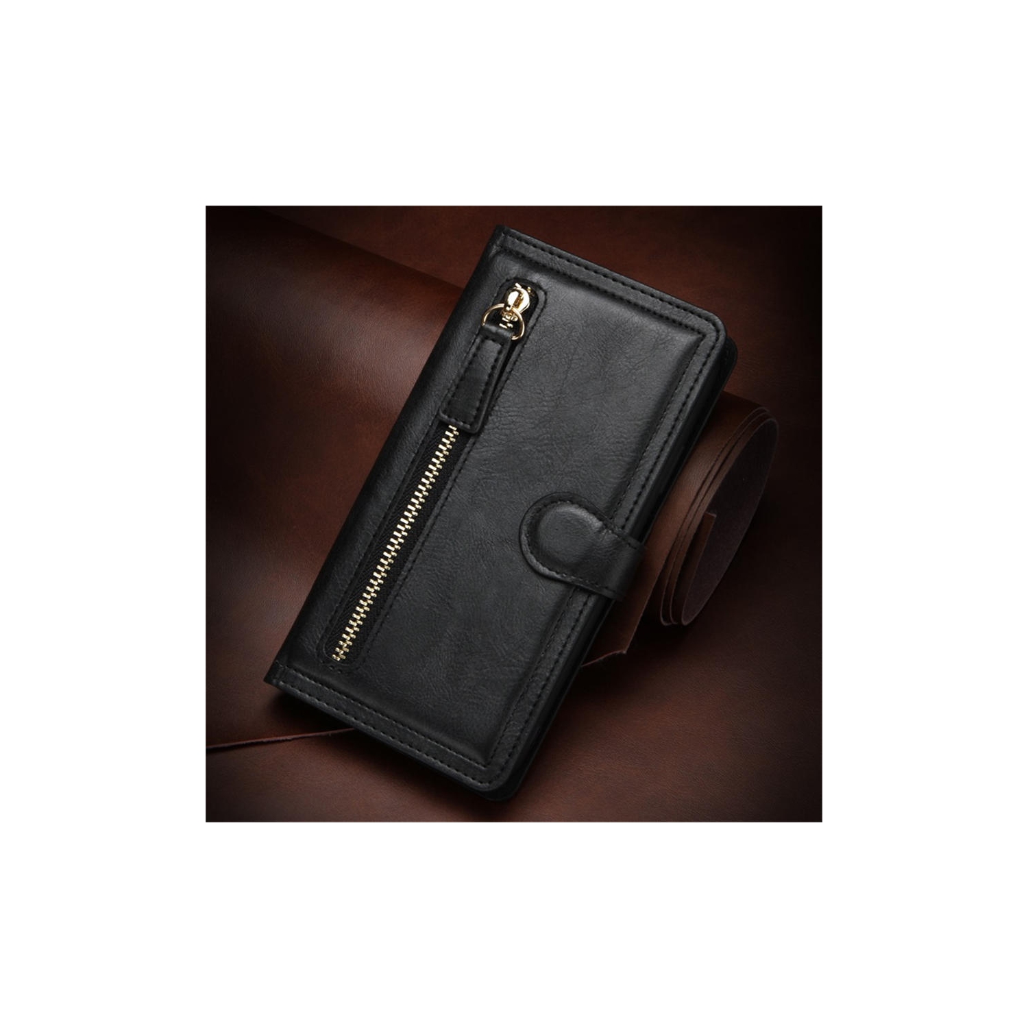 PIERO – Étui portefeuille à fermeture à glissière avec porte-carte à rabat en cuir de qualité supérieure pour Galaxy Note 20 Ultra de Samsung – Noir