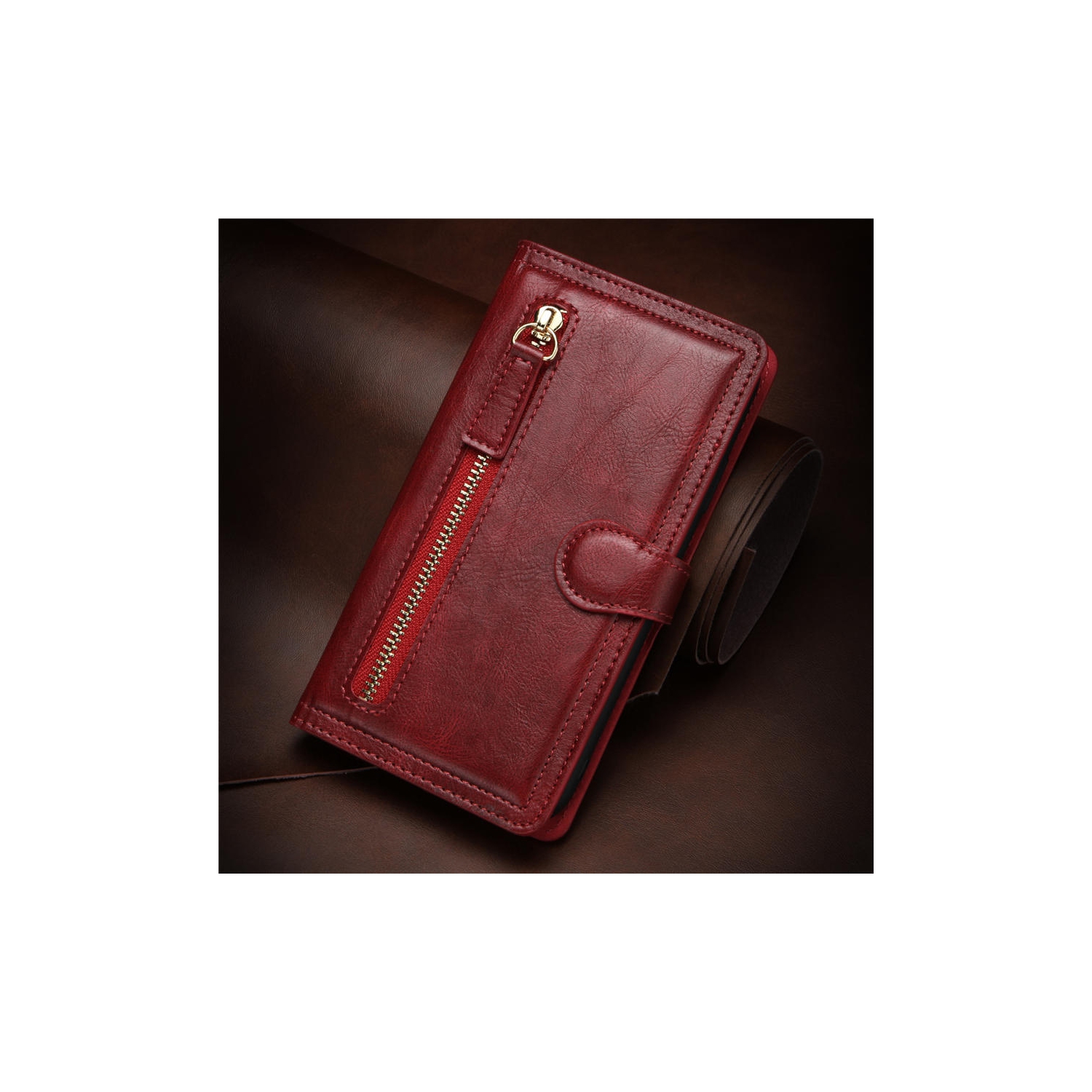 PIERO – Étui portefeuille à fermeture à glissière avec porte-carte à rabat en cuir de qualité supérieure pour Galaxy Note 20 Ultra de Samsung – Rouge