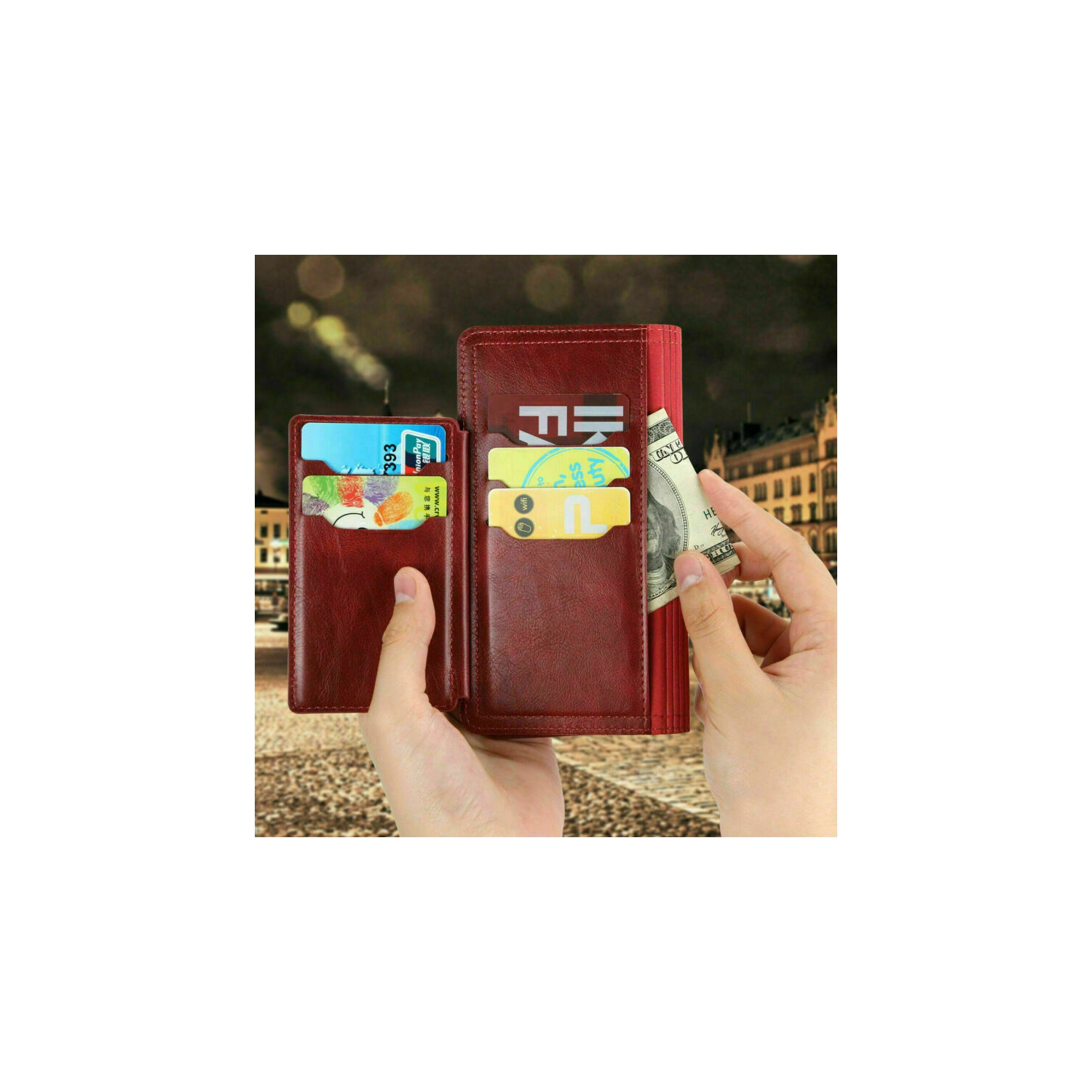 PIERO Leather Zipper Wallet Case Flip Card Holder Stand Phone Cover Premium Leather Flip Cover for iPhone 13 PRO -Wine Red