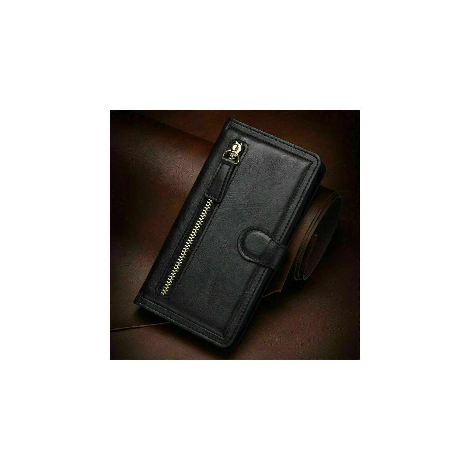 PIERO Leather Zipper Wallet Case Flip Card Holder Stand Phone Cover Premium Leather Flip Cover for iPhone 13 PRO -Black