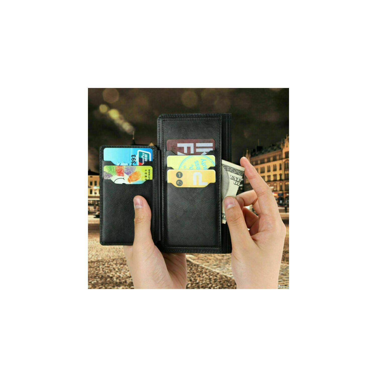 PIERO Leather Zipper Wallet Case Flip Card Holder Stand Phone Cover Premium Leather Flip Cover for iPhone 13 PRO -Black