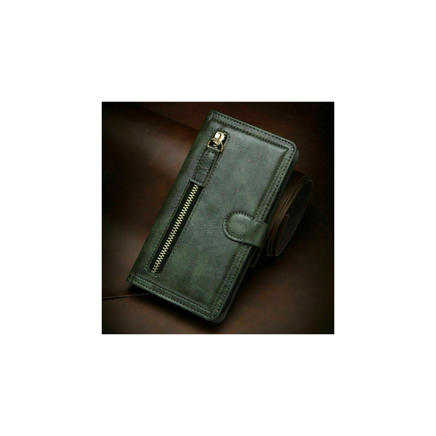 PIERO Leather Zipper Wallet Case Flip Card Holder Stand Phone Cover Premium Leather Flip Cover for iPhone 13 PRO -Cyan