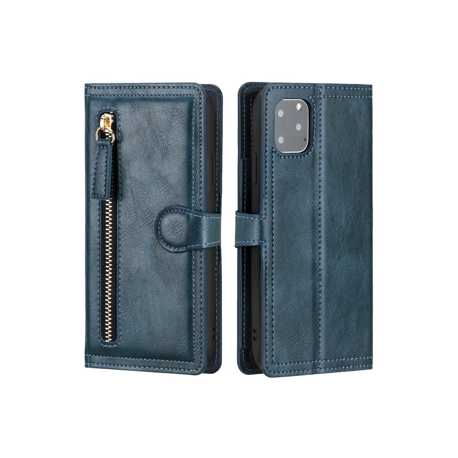 PIERO Leather Zipper Wallet Case Flip Card Holder Stand Phone Cover Premium Leather Flip Cover for iPhone 13 PRO -Cyan