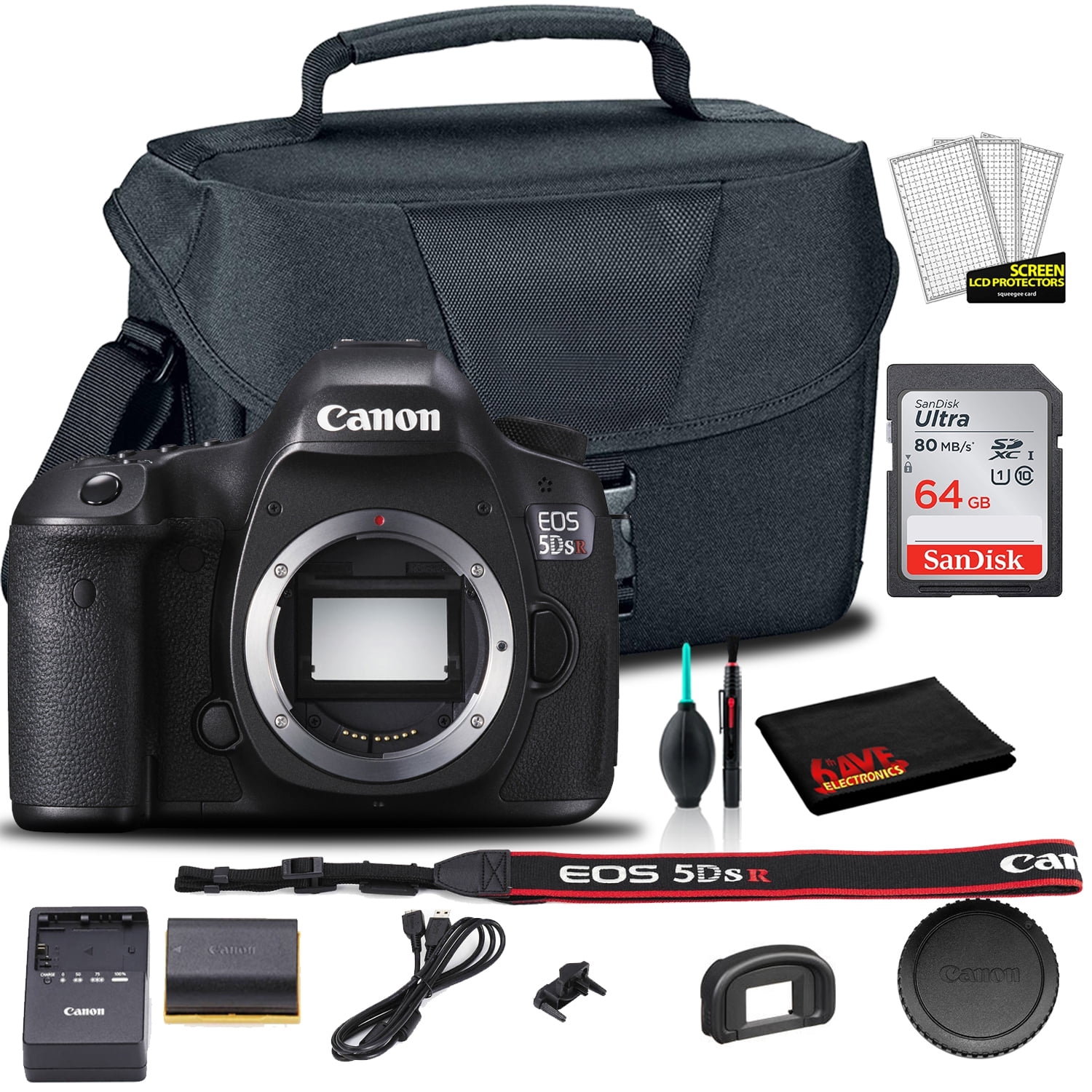 Canon EOS 5DS R DSLR Camera (0582C002) + EOS Bag + Sandisk Ultra 64GB Card + Cleaning Set And More (International Model)