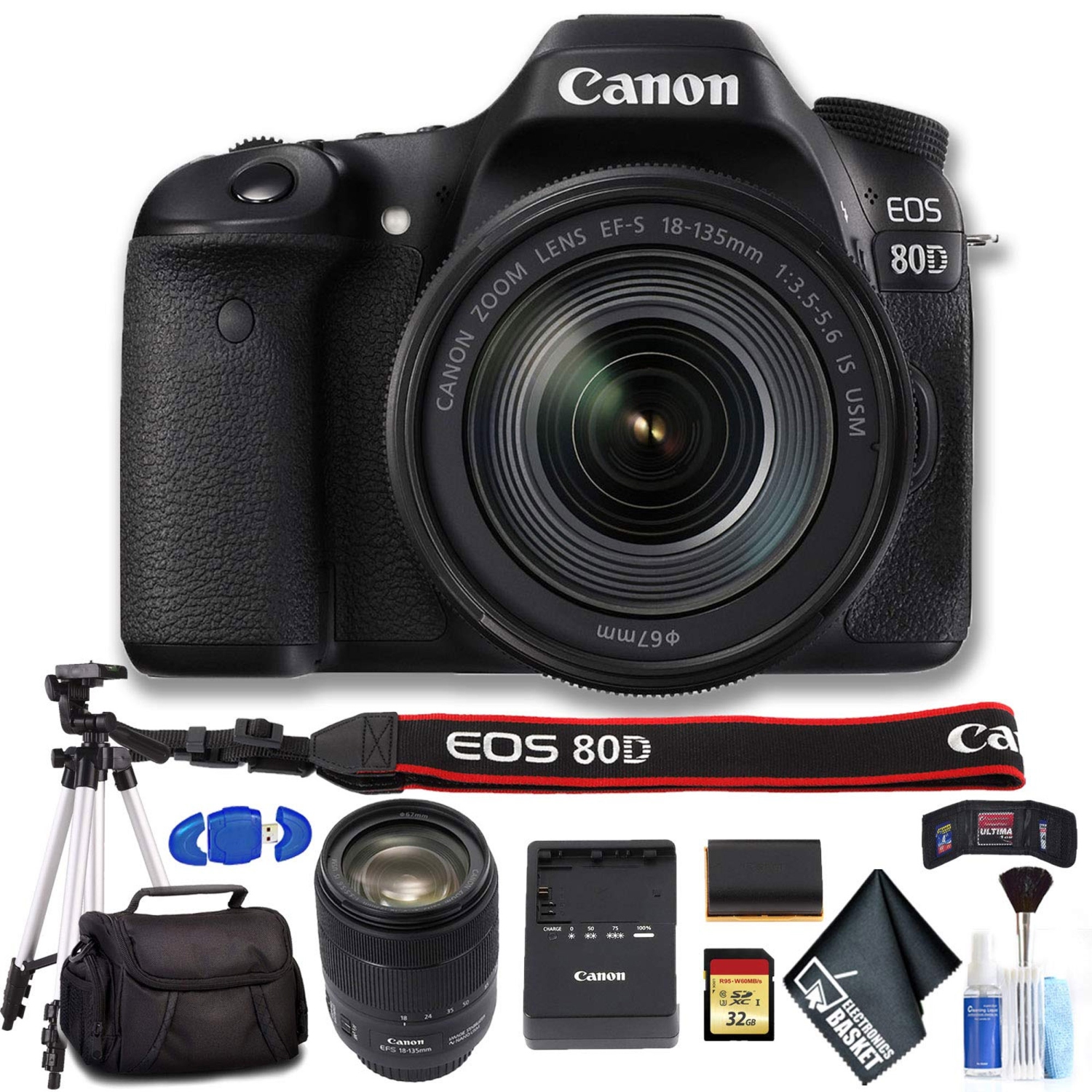 Canon 1263C006 EOS 80D DSLR Camera with 18-135mm Lens (International Model) Ultimate Bundle