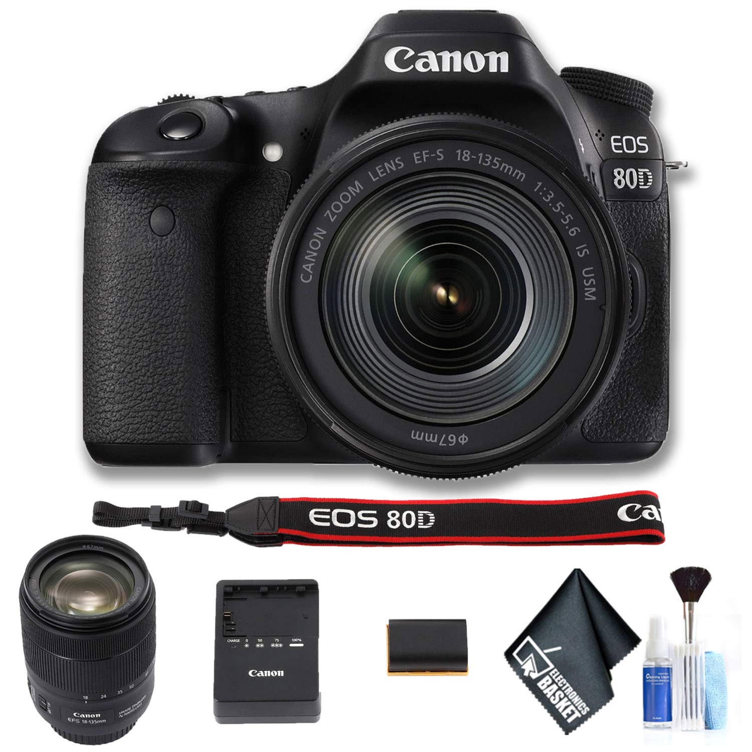Canon 1263C006 EOS 80D DSLR Camera with 18-135mm Lens (International Model) Basic Bundle