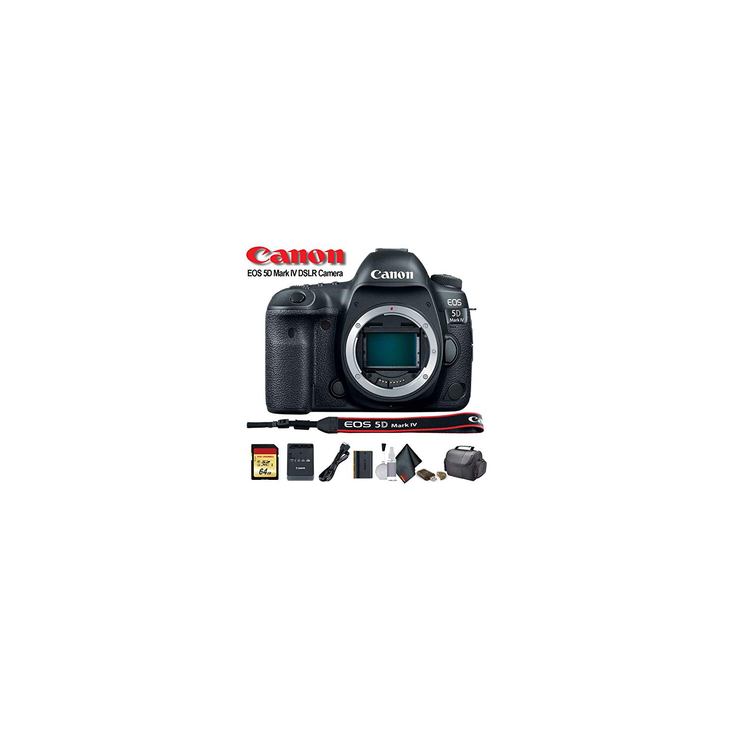 Canon EOS 5D Mark IV DSLR Camera with 64GB Memory Card, Case, Cleaning Set and More - S Bundle