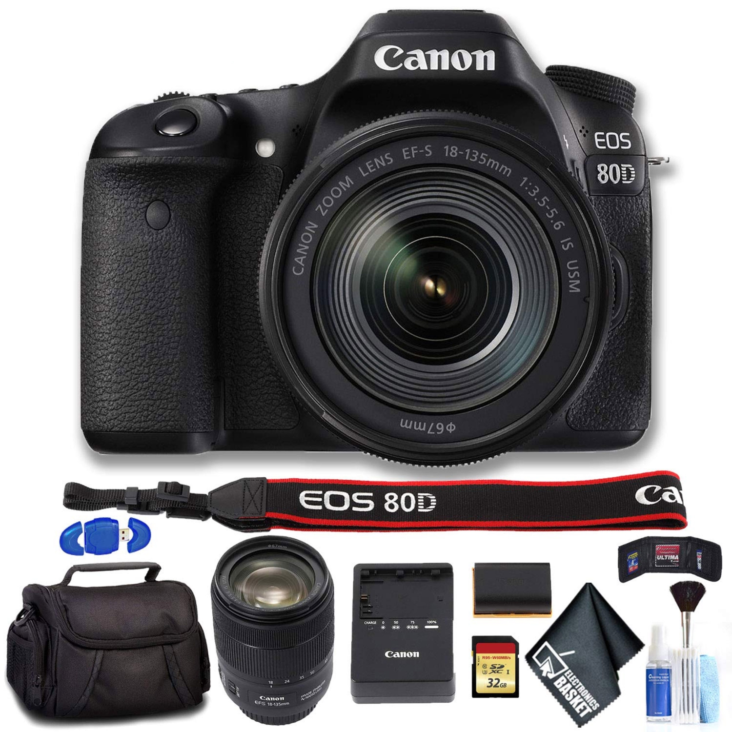 Canon 1263C006 EOS 80D DSLR Camera with 18-135mm Lens (International Model) Deluxe Bundle