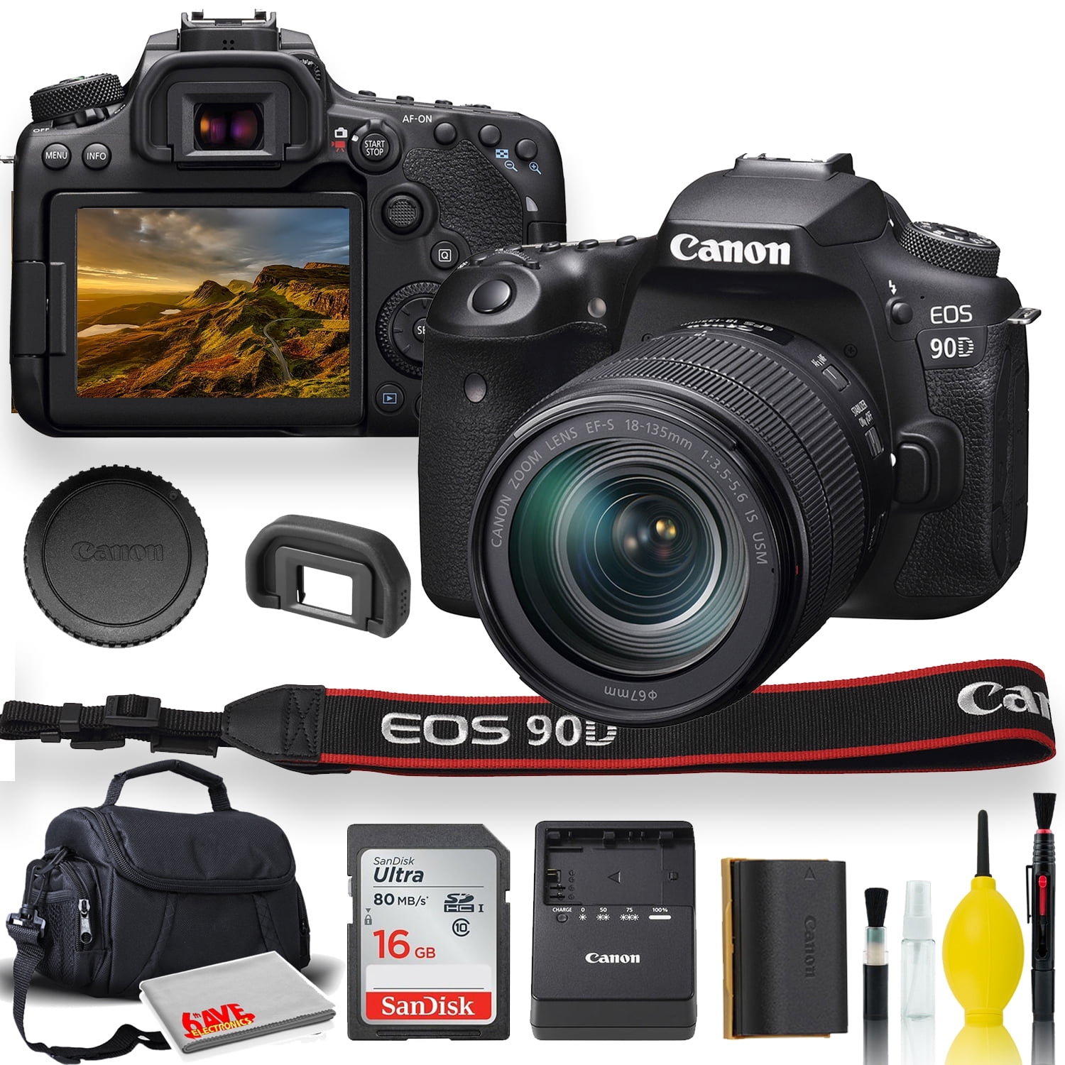 Canon EOS 90D DSLR Camera w 18-135mm Lens w Padded Case, Memory Card, Starter Bundle Set