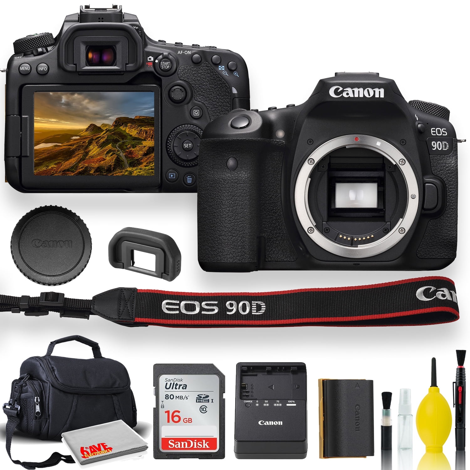 Canon EOS 90D DSLR Camera w Padded Case, Memory Card, Starter Bundle Set