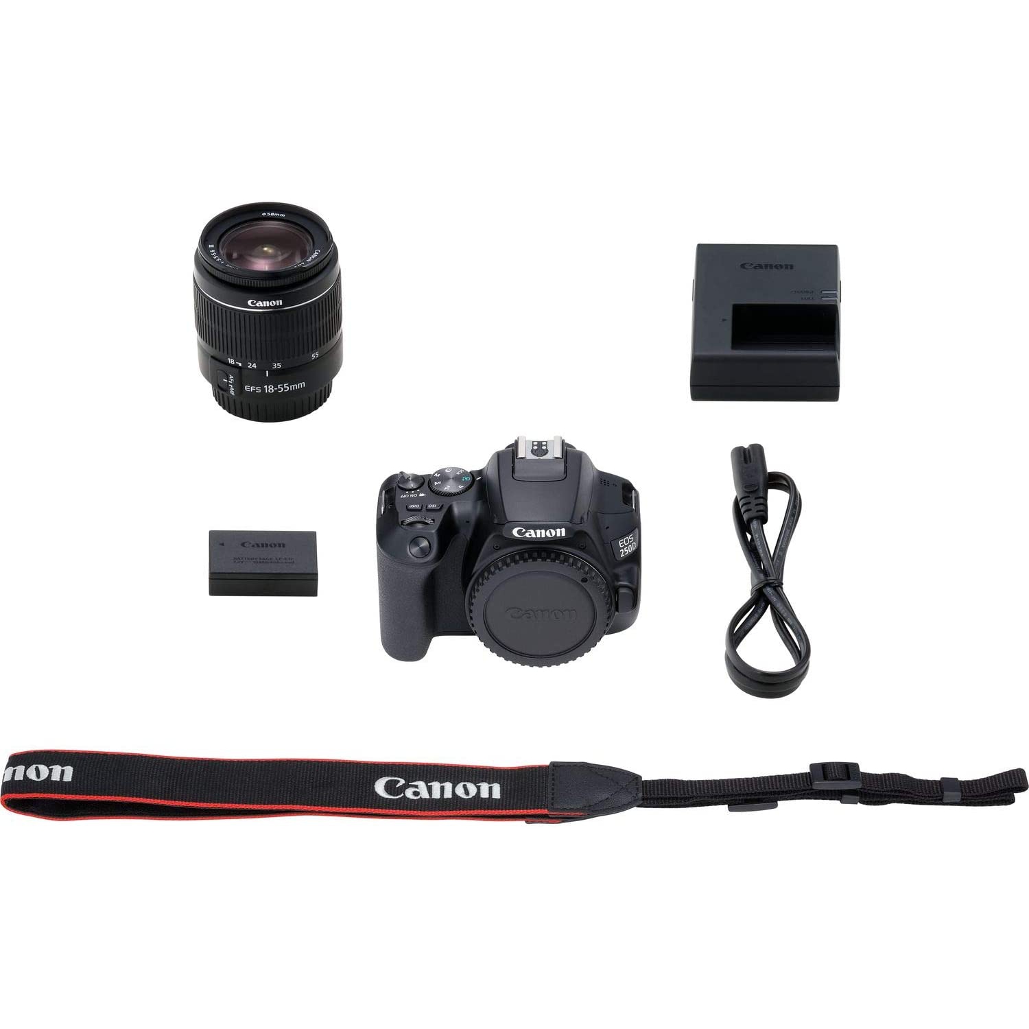 Canon EOS 250D / Rebel SL3 DSLR Camera with 18-55mm Lens (3453C002) + EOS Bag + Sandisk Ultra 64GB Card + Cleaning Set And More (International Model)