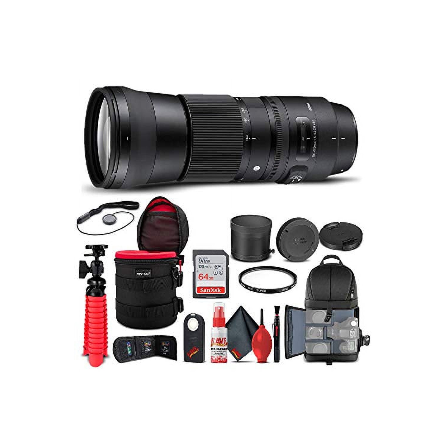 Sigma 150-600mm f/5-6.3 DG OS HSM Contemporary Lens for Nikon F Bundle