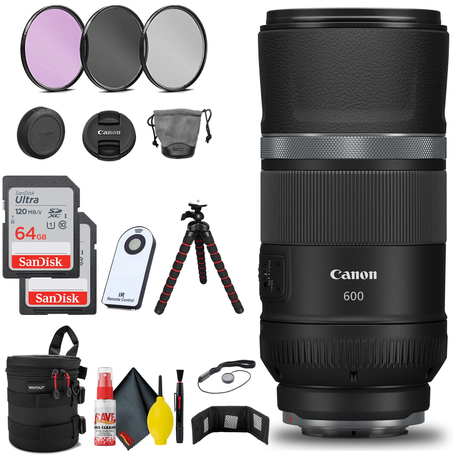 RF 600mm f/11 IS STM Lens + (2) 64GB SD Card Accessories (Bundle)
