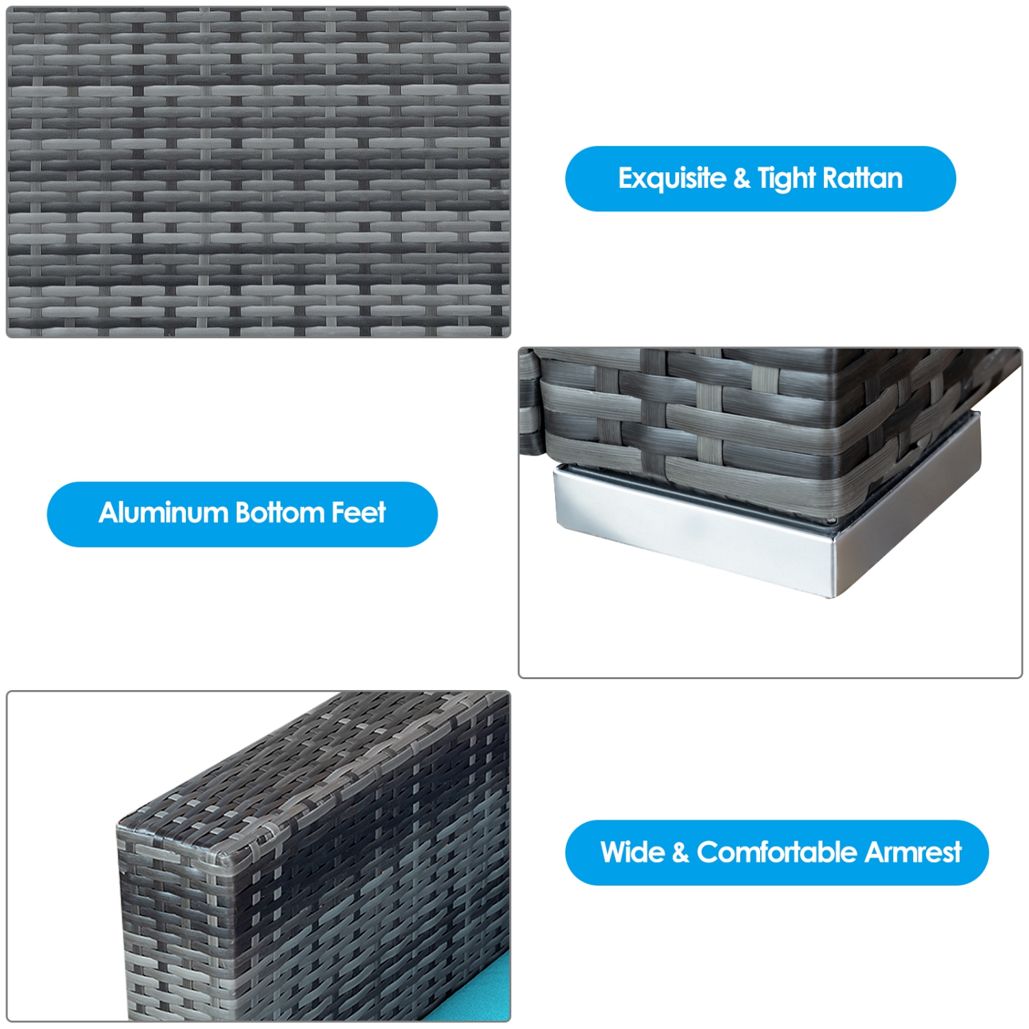 Patiojoy 3PCS Patio Rattan Furniture Set Outdoor Bistro Set w/Washable Cushion for Garden Poolside Backyard Turquoise