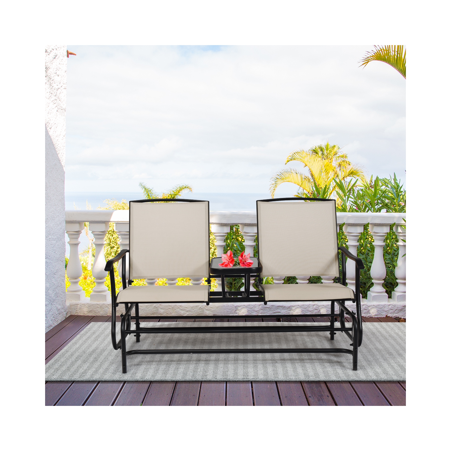 Chaise berçante extérieure double pour 2 personnes avec table centrale de PatioJoy