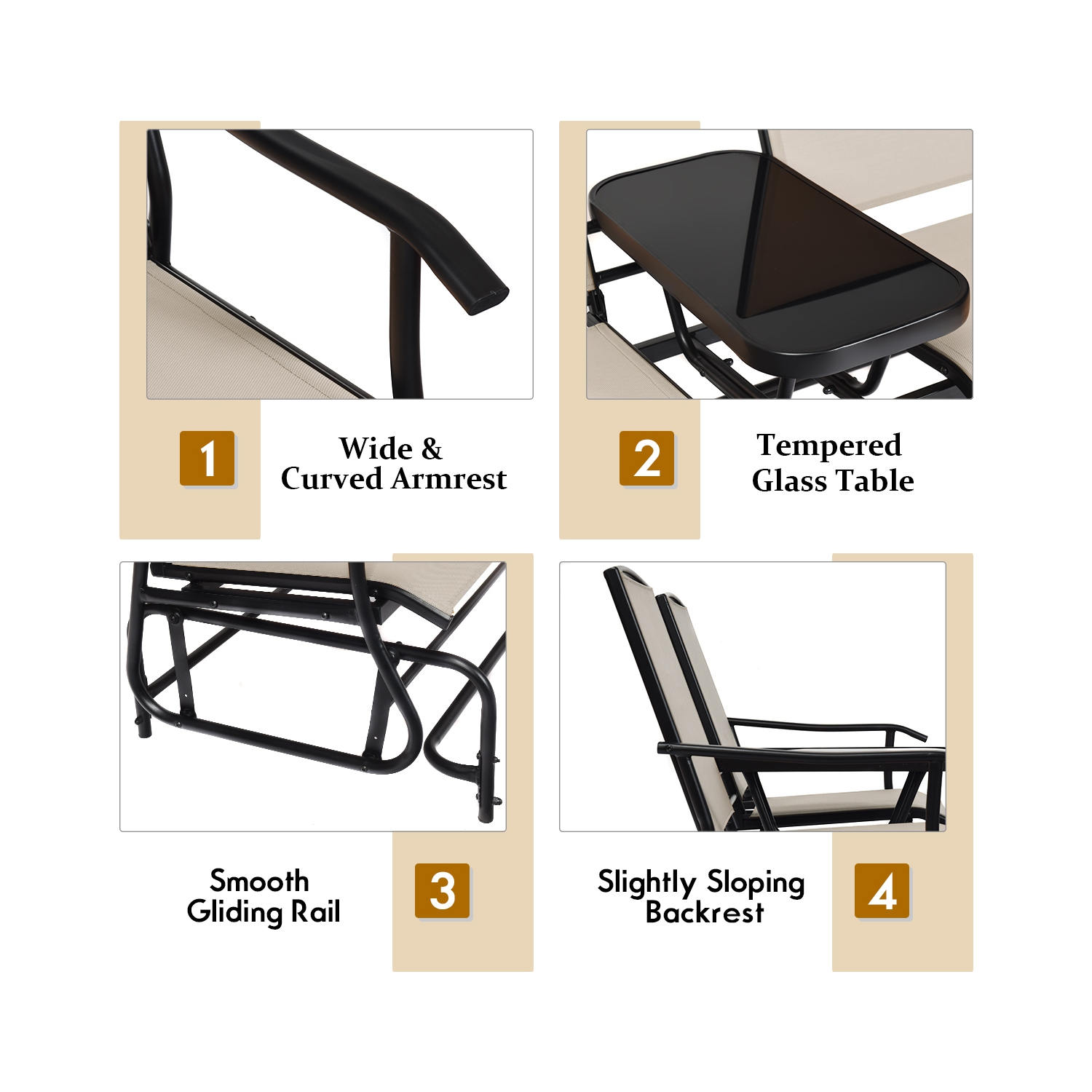 Chaise berçante extérieure double pour 2 personnes avec table centrale de PatioJoy