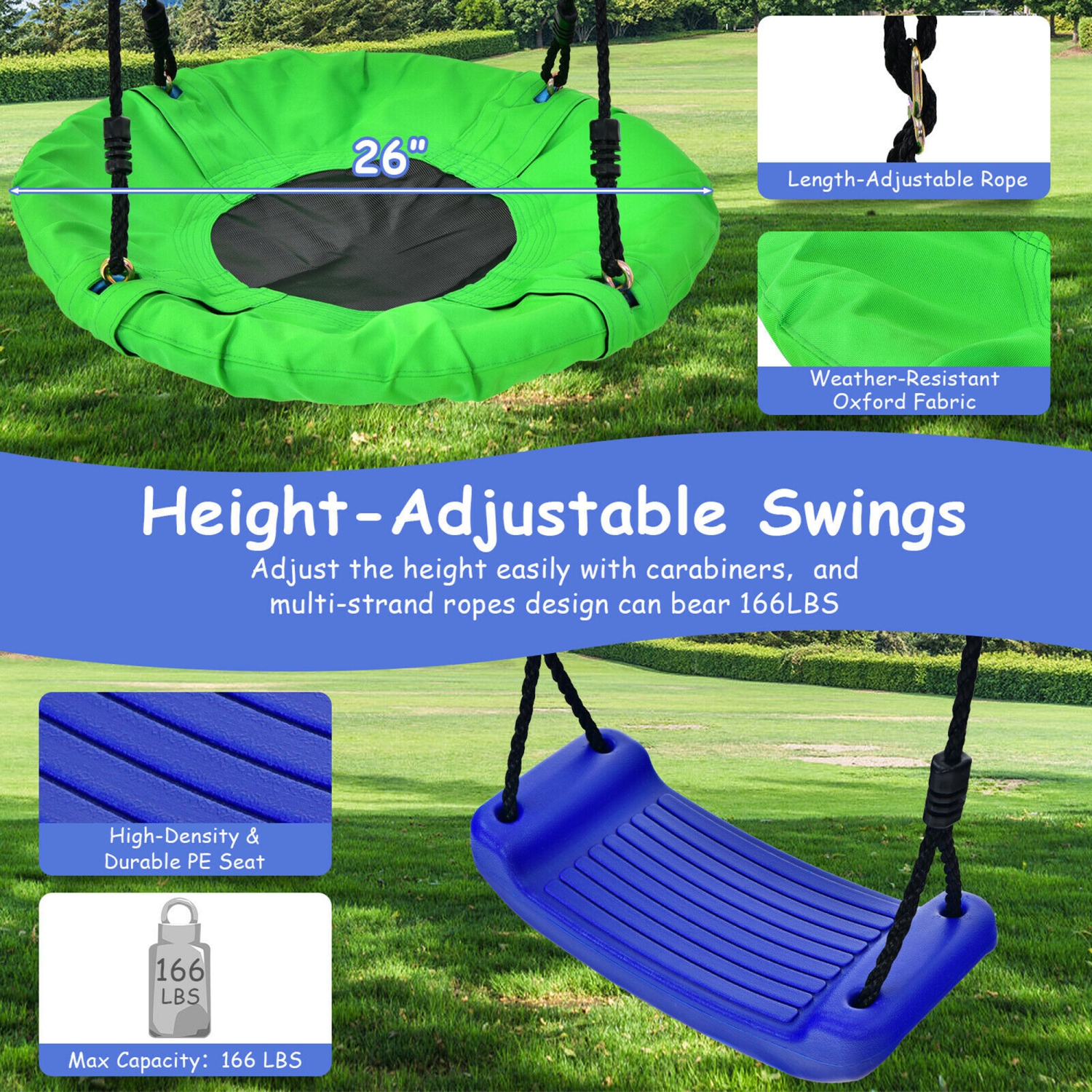 Gymax 5-In-1 Outdoor Kids Swing Set W/ Heavy Duty Swing Frame & Ground Stakes Backyard