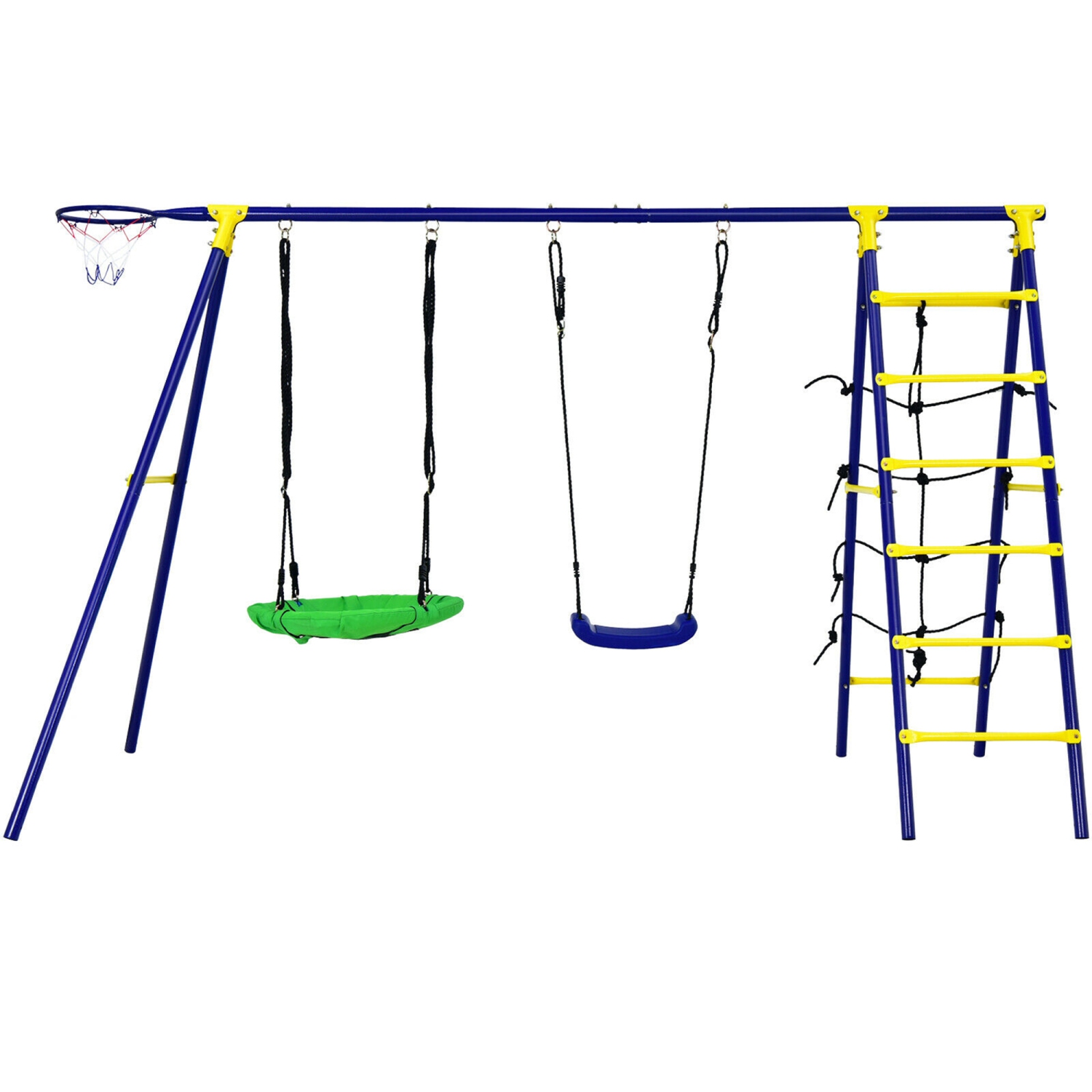 Gymax 5-In-1 Outdoor Kids Swing Set W/ Heavy Duty Swing Frame & Ground Stakes Backyard