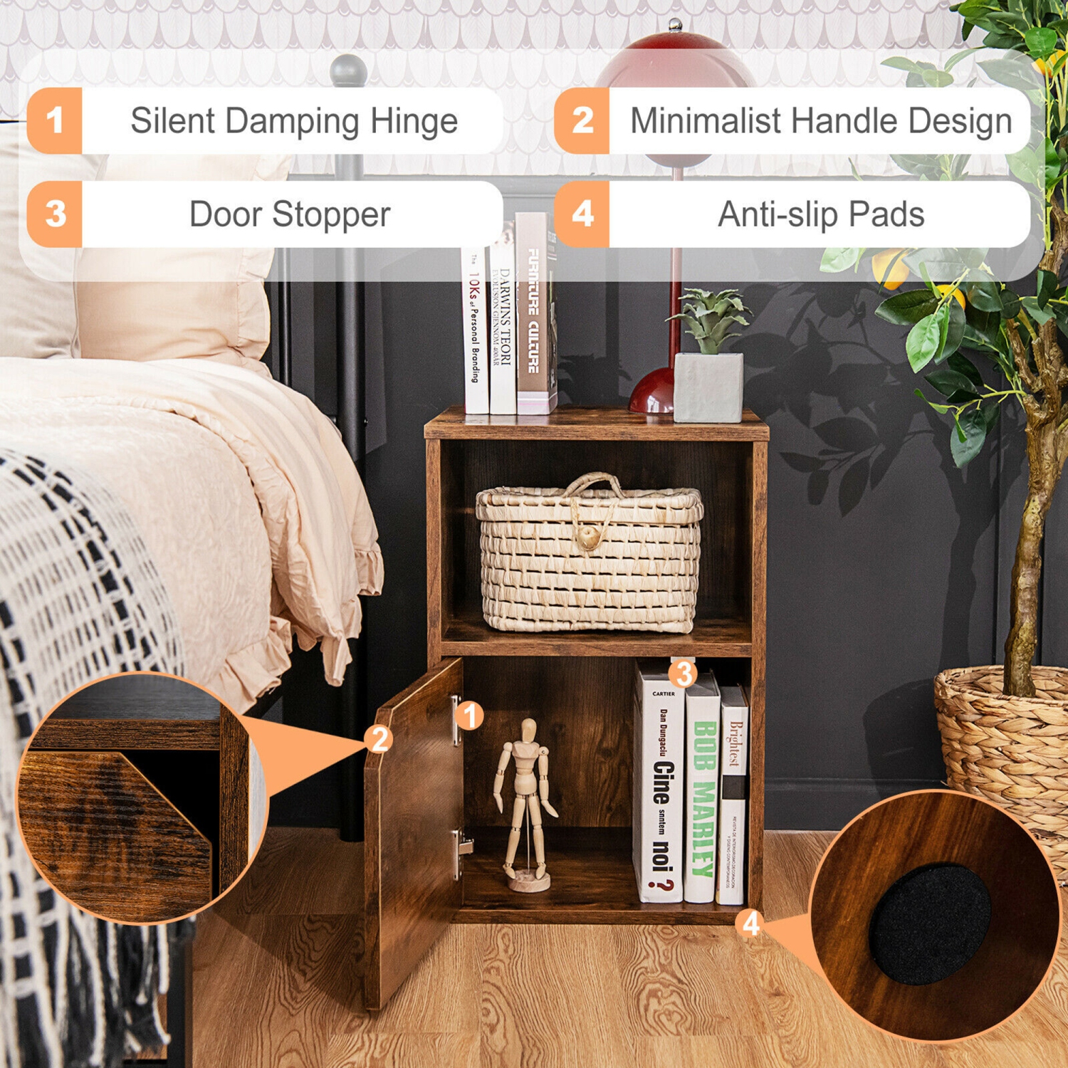 Gymax Set of 2 Nightstands Side End Table Storage Cabinet Shelf Living Room Brown