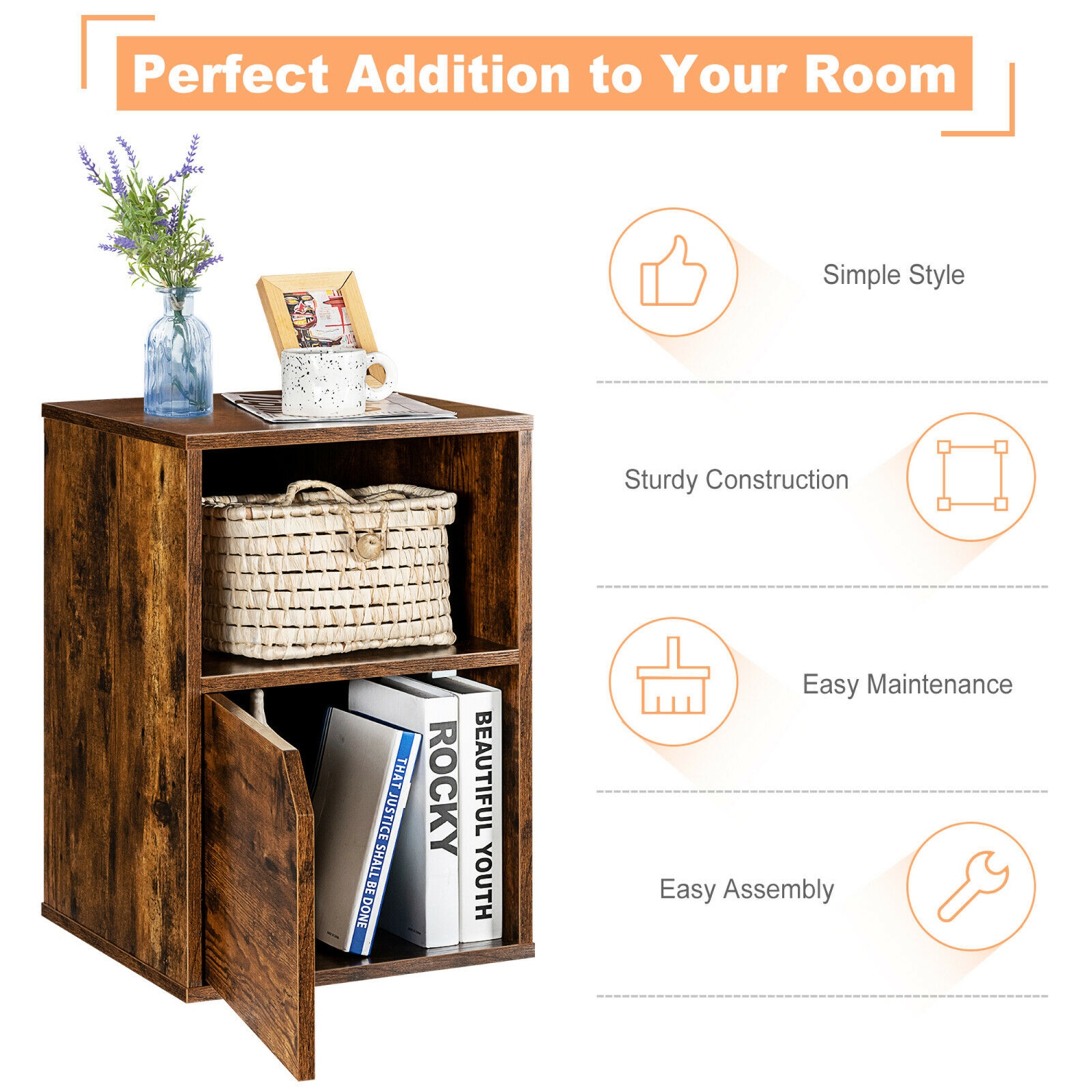 Gymax Set of 2 Nightstands Side End Table Storage Cabinet Shelf Living Room Brown