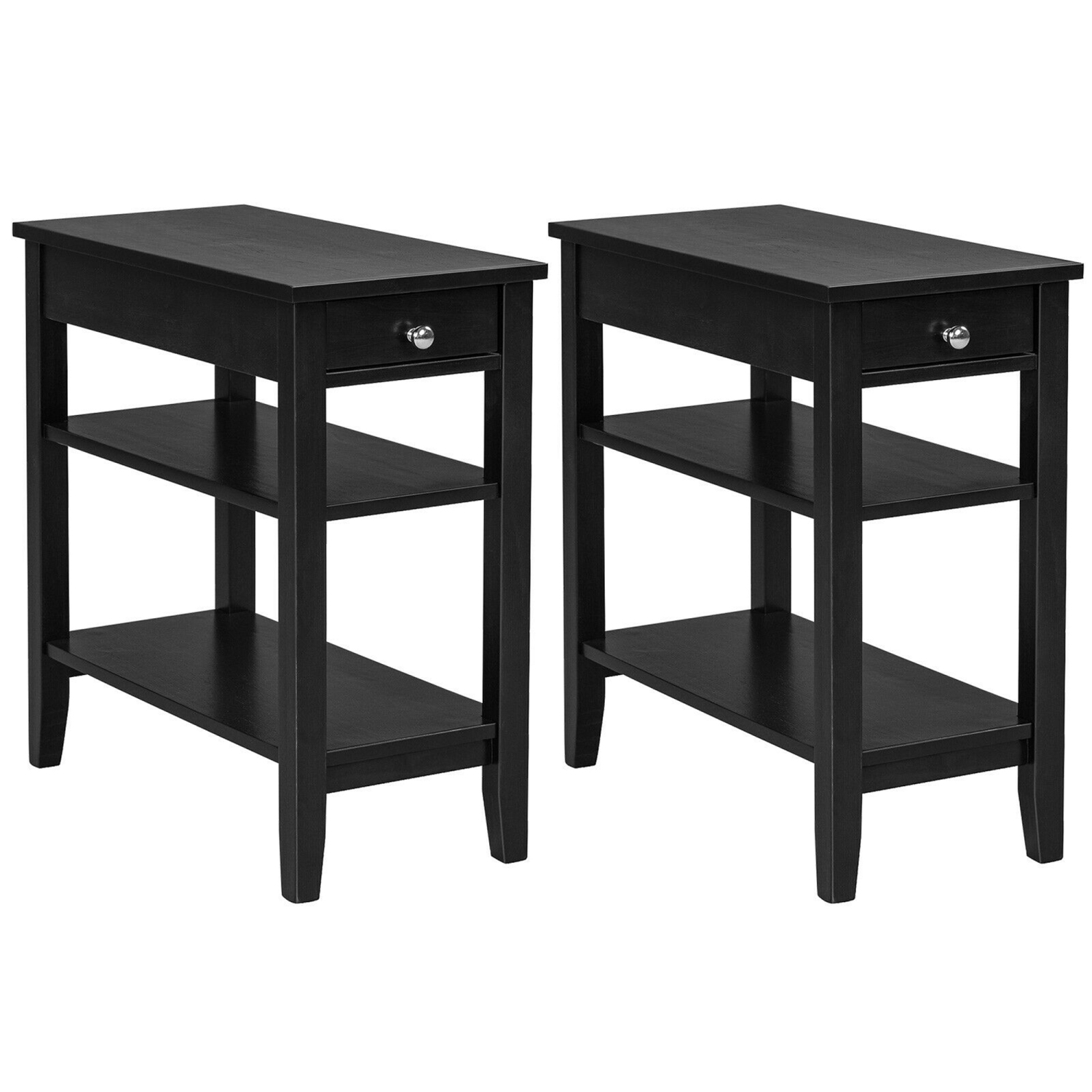 Gymax 2PCS 3-Tier End Table Sofa Side Table Nightstand w/ Shelf & Drawer
