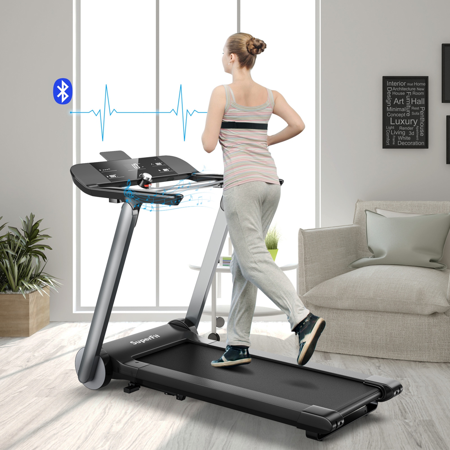 Gymax Electric Folding Treadmill Italy Designer Running Machine w/ Heart Rate Belt